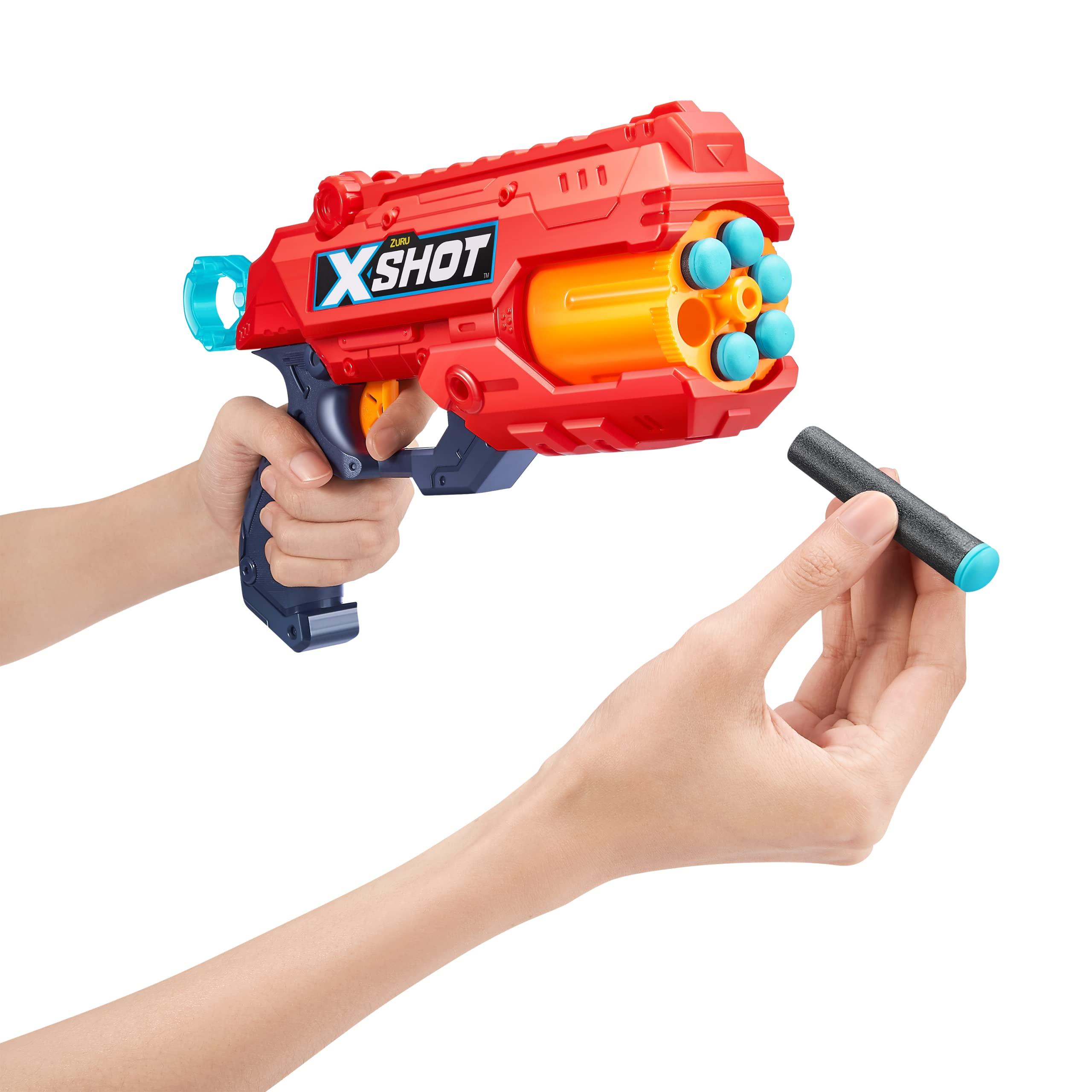 XShot Excel 2 Reflex 6 + 2 Kickback (4 Pack + 48 Darts + 3 Shooting Targets) by ZURU, X-Shot Red Foam Dart Blaster, Toy Blaster, Rotating Barrels, Toys for Kids, Teens, Adults (Red)