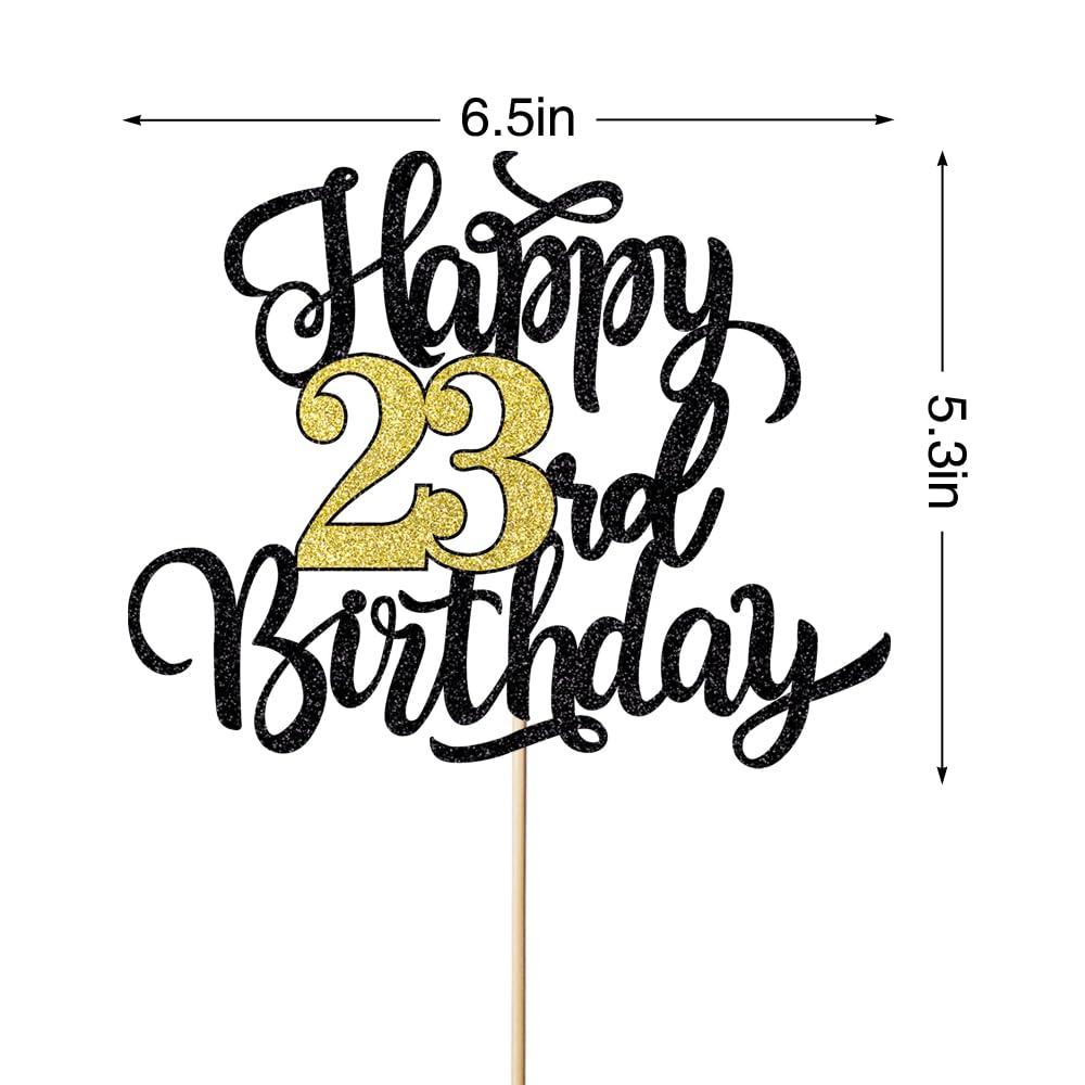 Leetaivie Leetaivie Happy 23rd Birthday Cake Topper, Black Gold Glitter Birthday Cake Topper, 23rd Anniversary/ 23rd Birthday Party Decoration Supplies