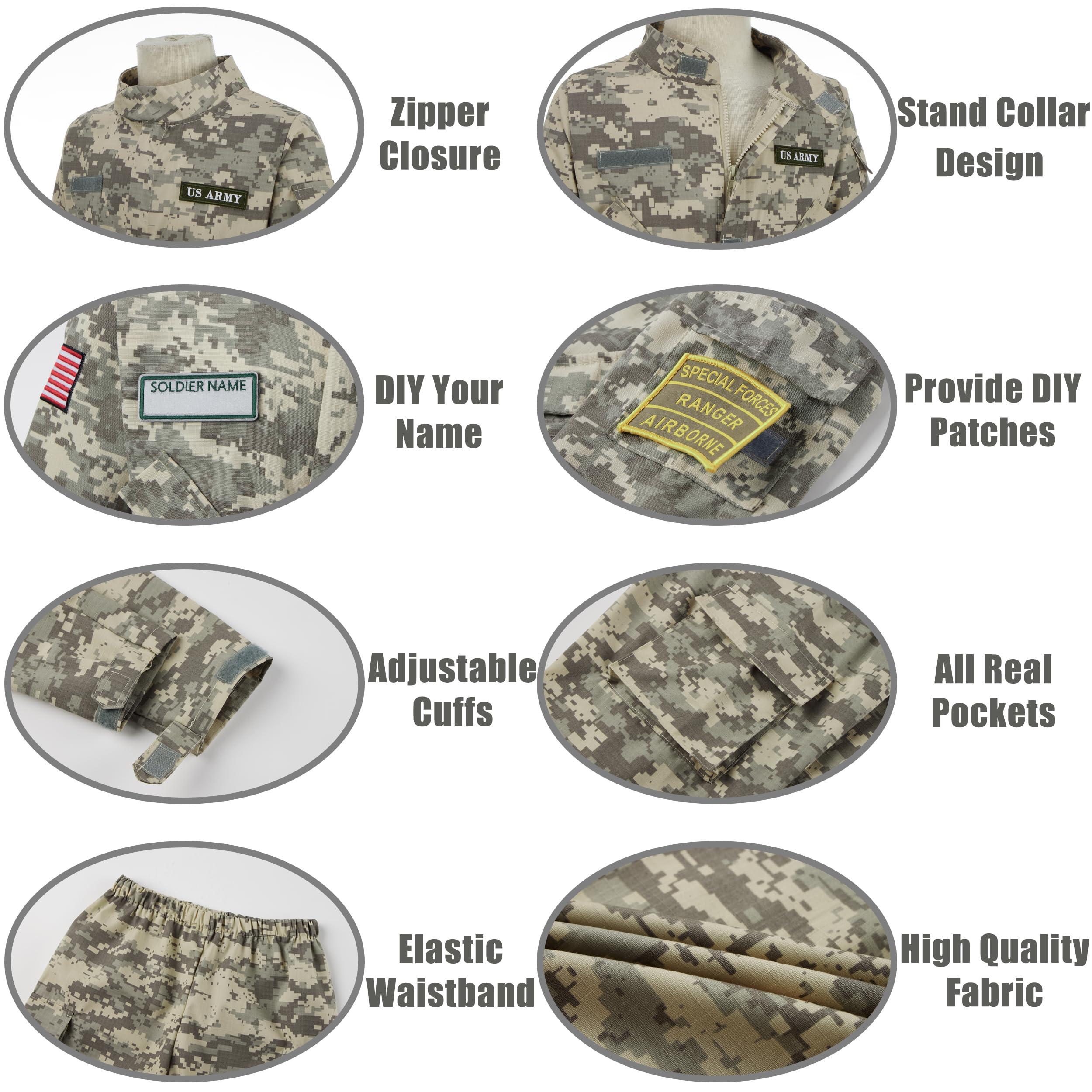 Kosgraiy Kosgraiy Kid Army Costume,Kid Deluxe Soldier Costume,Military Costume Boy and Girl,Army Camouflage Uniform for Kid,L/8-10Years