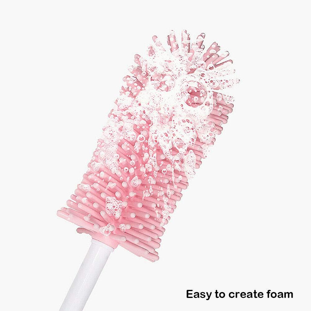 Magik Magik 3PCS Set Silicone Feeding Baby Bottle Nipple Straw Cleaning Brush 360 Degree (Pink)