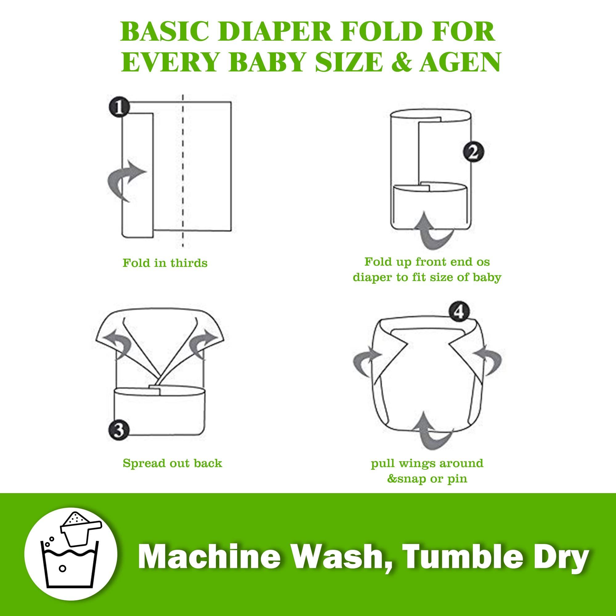 Fasoar Prefold Cloth Diapers, Fasoar 3 Ply Baby Washable Cotton Diapers Covers for Babies to Toddlers Multi-Use (10-35 lbs) Count(12)