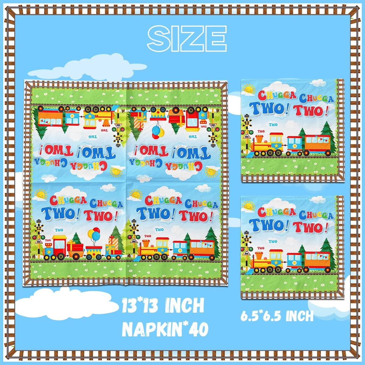 Lenyunge Chugga Chugga Two Two Party Supplies,40pcs Train Birthday Party Napkins Chuagaa Chugga Two Two Transportation 2nd Birthday Party Napkins for Boys Train Birthday Party Supplies