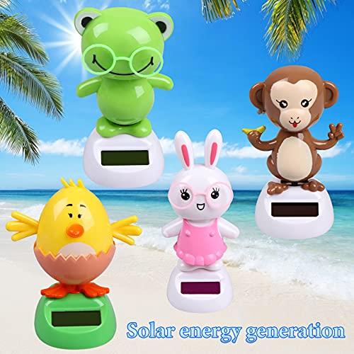 4 Solar Dancing Monkey Toy Solar Powered Dancing Hen in Colorful Pots Swinging Rabbit Animals Flip Flap Animated Bobblehead Dancer Window Frog Sun Catcher Car Dashboard Decor Portable Suncatchers image-3