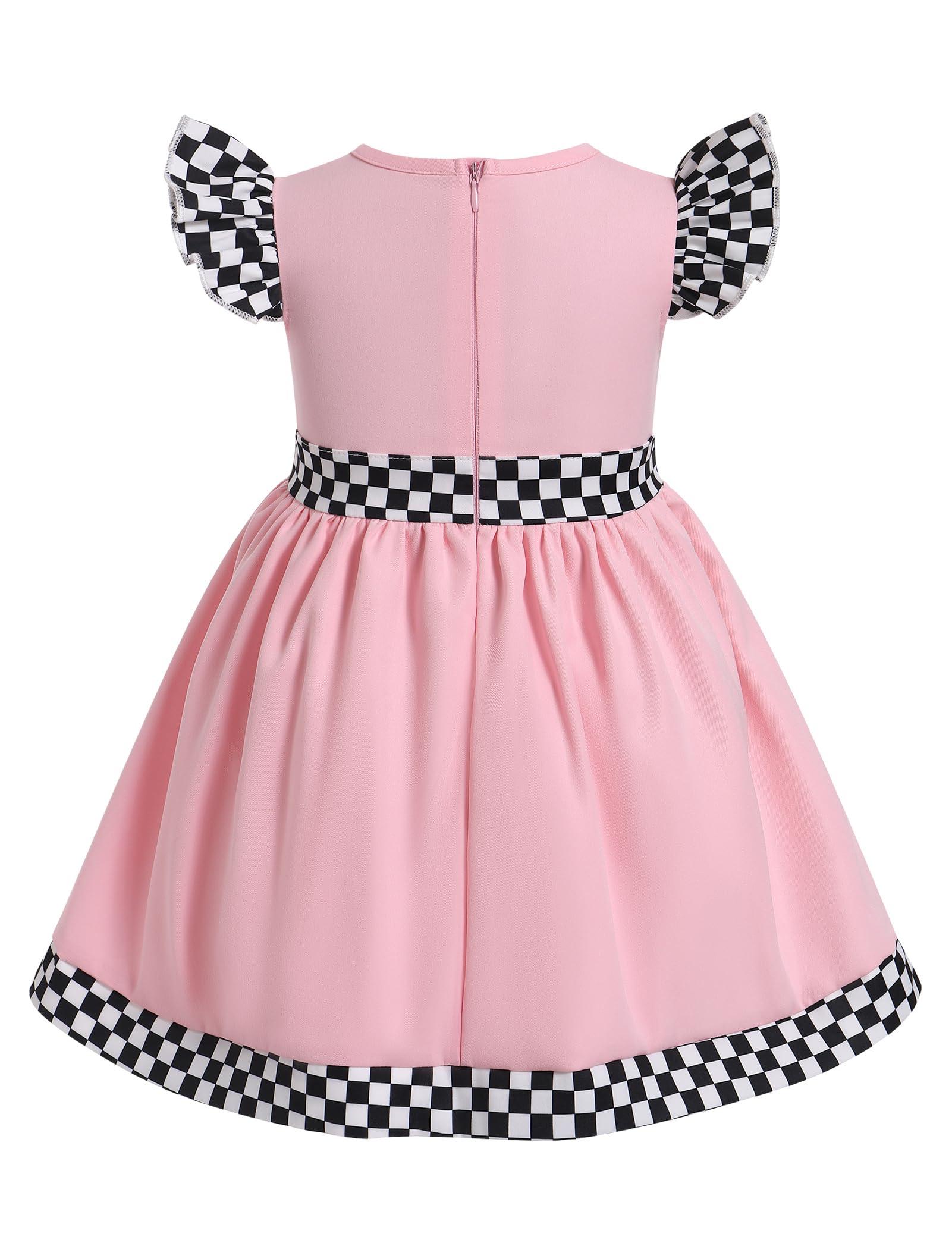 IMEKIS IMEKIS Baby Race Car Driver Costume: Toddler Race Track Costume 2nd Birthday Outfit Girl Baby Halloween Racecar Driver Suit 2 Year Old Smash Cake Photoshoot Dress Pink 2 18-24 Months