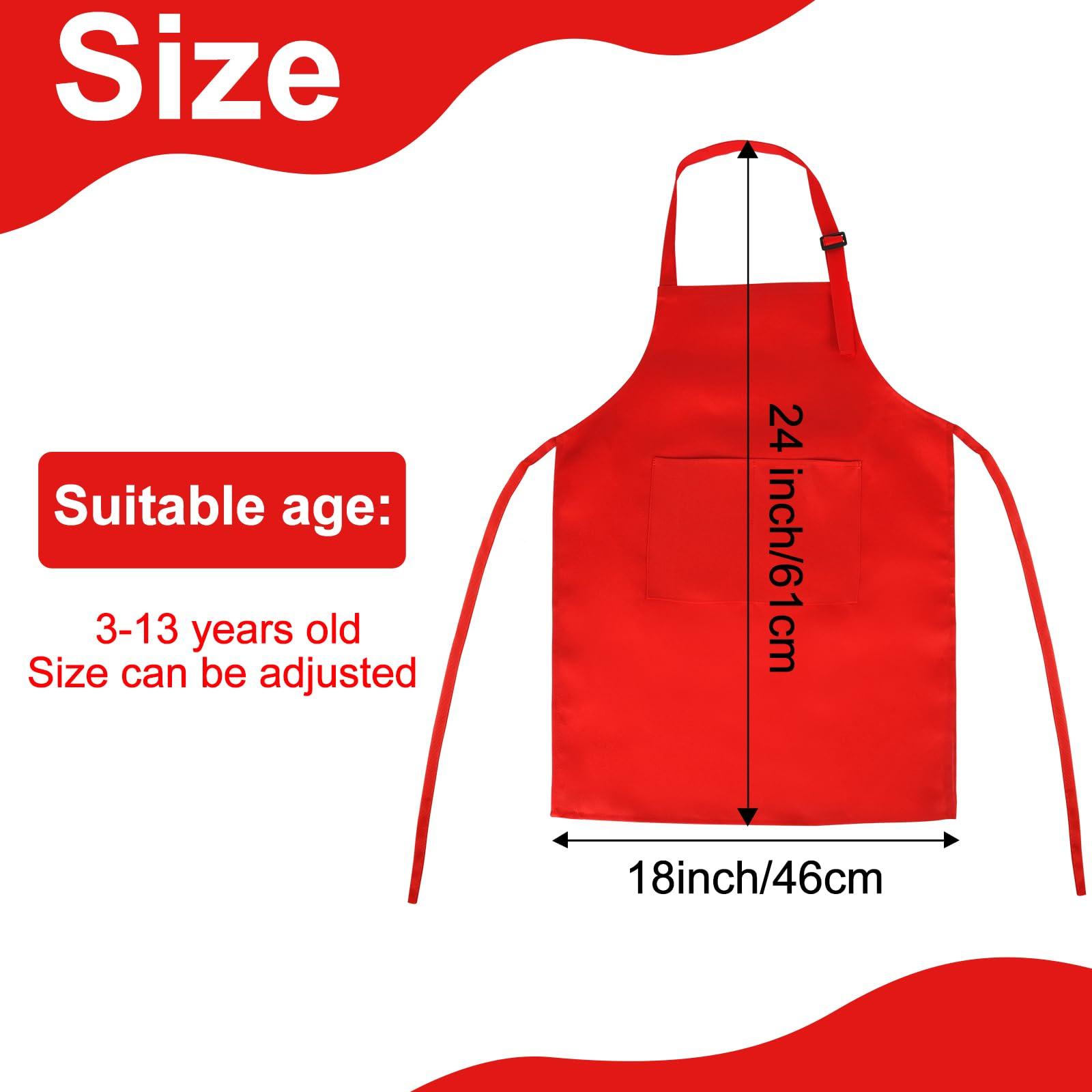 BOUBONI BOUBONI 24 Pack Kids Apron Bulk with 2 Pockets Adjustable Chef Art Apron Kids Painting Aprons for Cooking Baking Painting Crafting Grilling ActivityRed