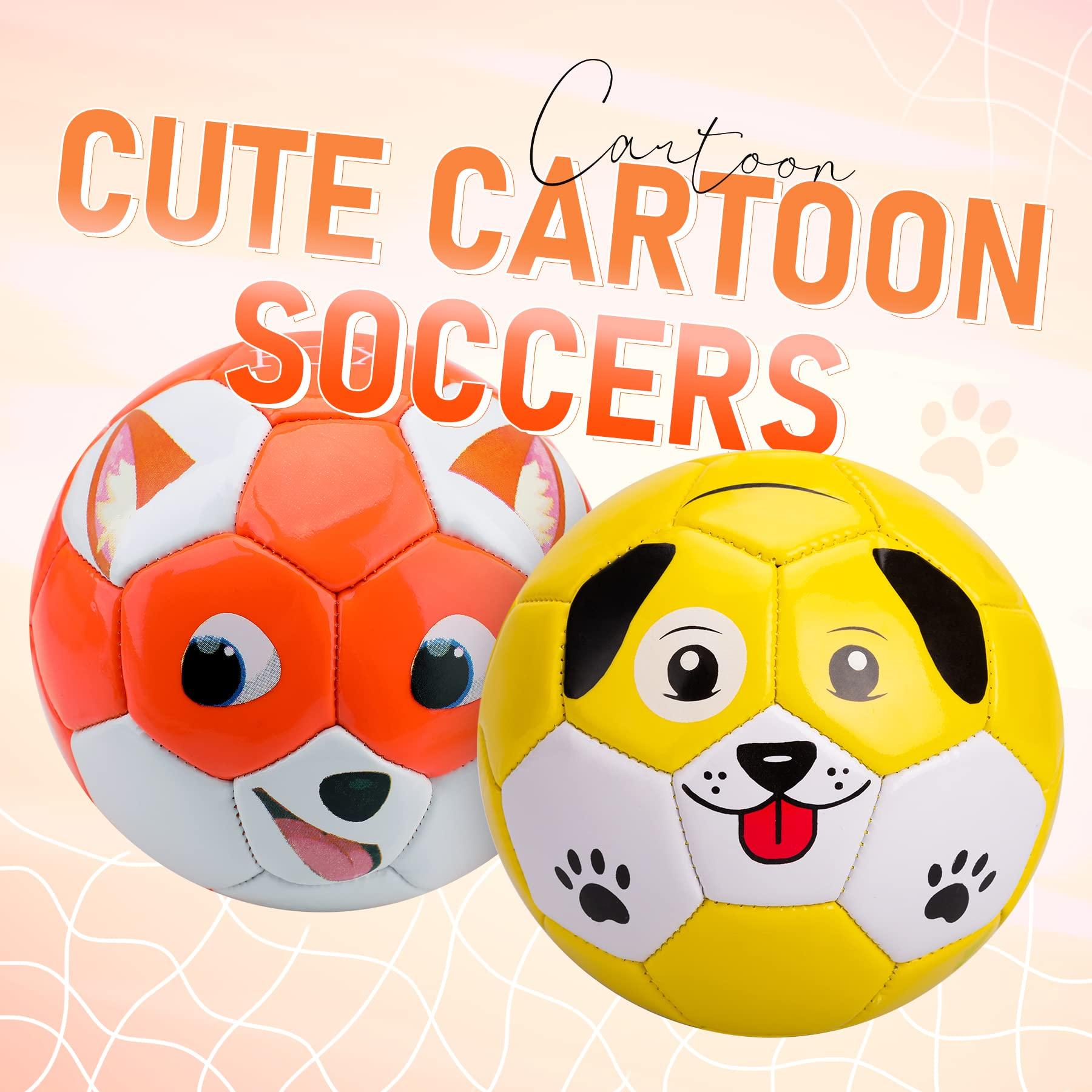 INPODAK INPODAK 2 Pack Toddler Soccer Ball Size 2 Cartoon Balls for Kids 2 3 4 5 6 with Pump, Mesh Bag and Gift Box for Birthdays, Christmas, and Parties