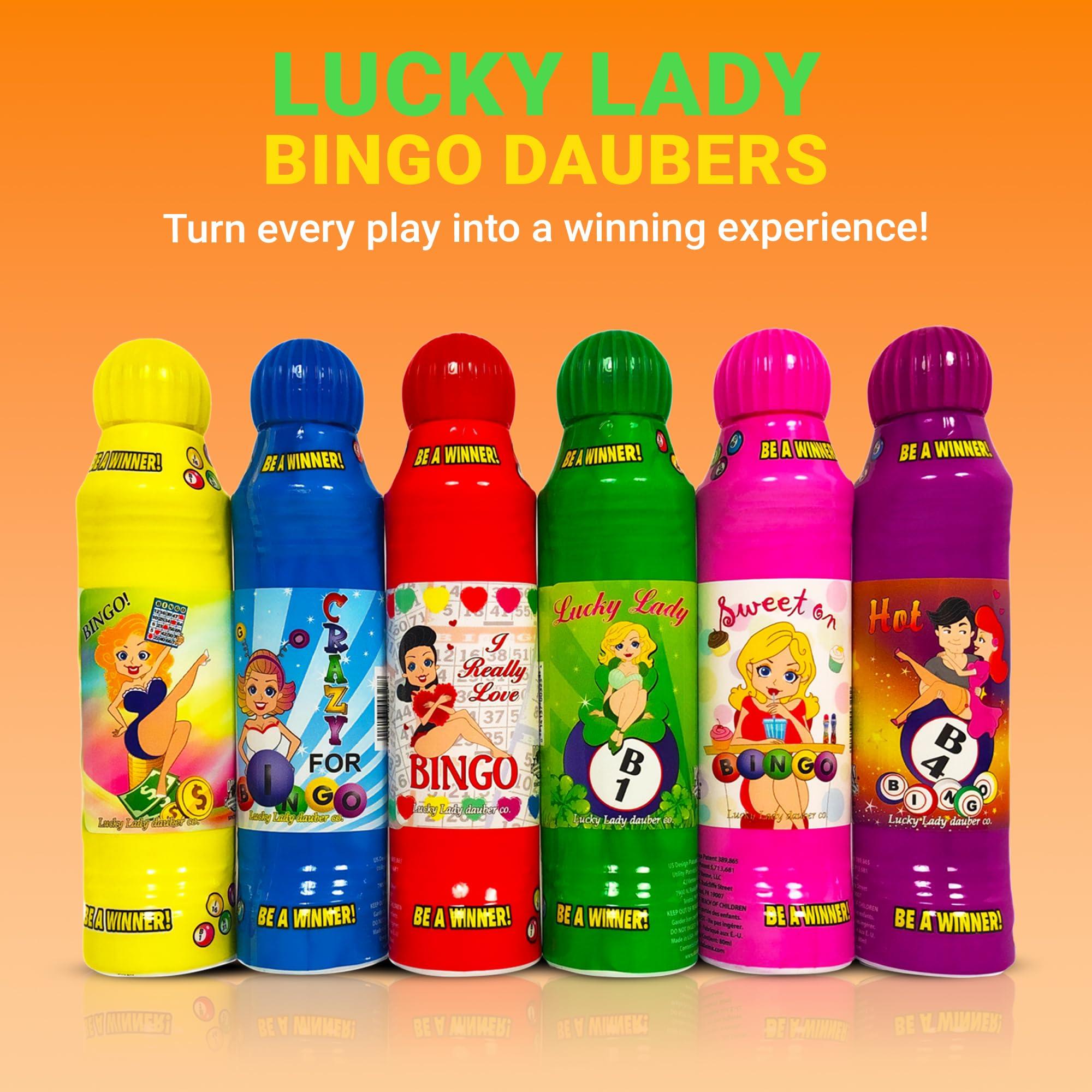 LUCKY LADY DAUBER CO Lucky Lady Bingo Daubers with Dab-O-Ink Dazzle Glitter and Sunsational Combo Gift Set 3 oz. 18 Pack, Versatile Bingo Ink Daubers - Bingo Markers and Bingo Stampers for Adults and Kids