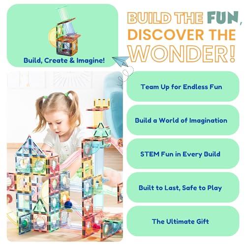 GG TOYS GG TOYS Magnetic Marble Run  208 PCS Magnetic Tiles & Construction Blocks Set  STEM Building Toys for Boys & Girls Ages 3-9  3D Educational Marble Race Game  Gift for Birthdays & Classrooms
