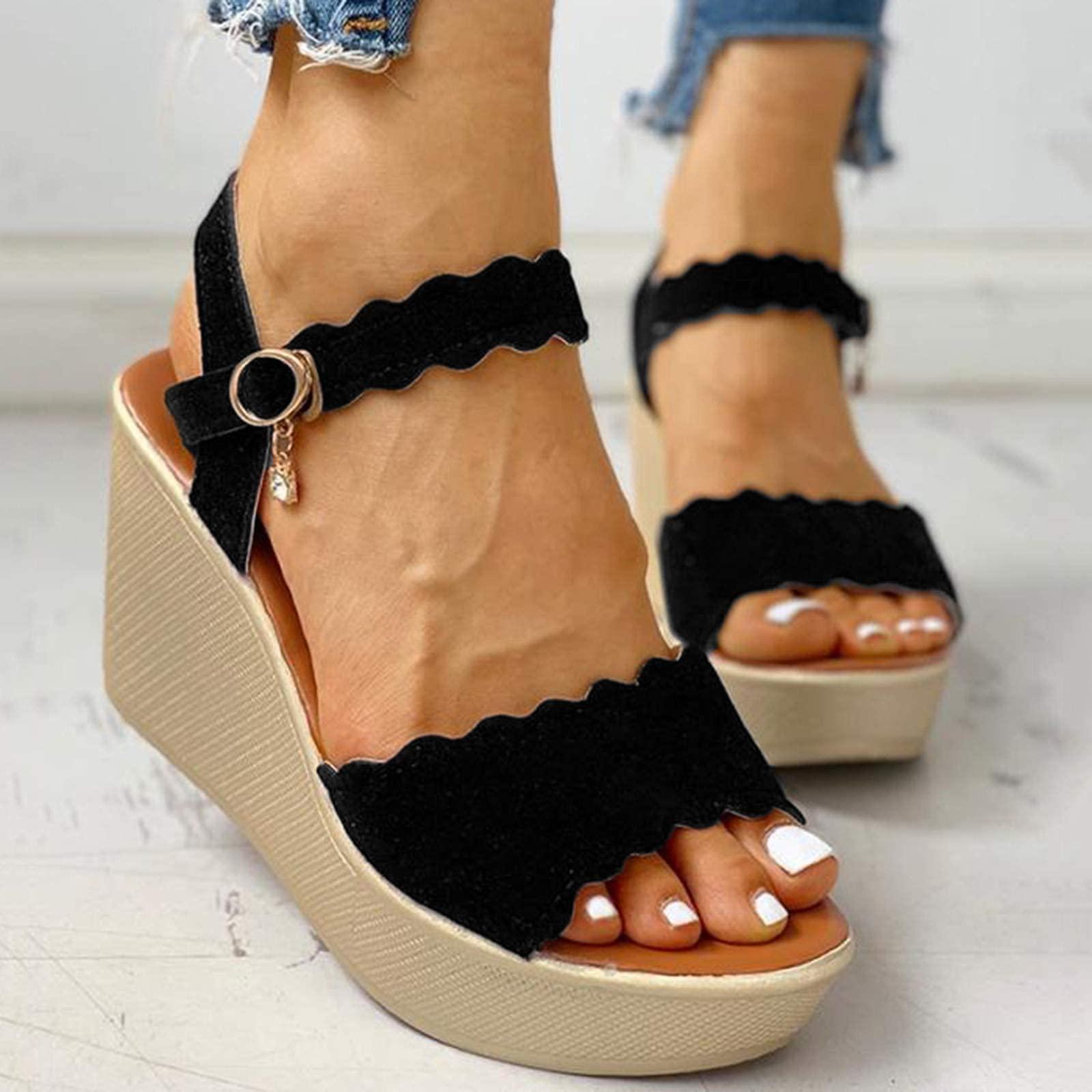 ZBYY ZBYY Women's Open Toe Buckle Ankle Strap Platform Wedge Sandals Adjustable Buckle Sandals for Wedding Party Dress