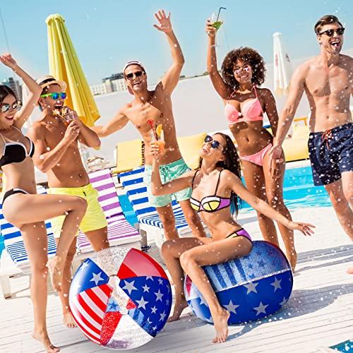 Leitee 3 Pcs Patriotic Beach Ball Inflatable Pool Beach Balls Filled with Stars Confetti 16 Inch Large Beach Balls Pool Party Float Pool Balls Set Glitter Star Decorations Party Glitter Star Beach Toys