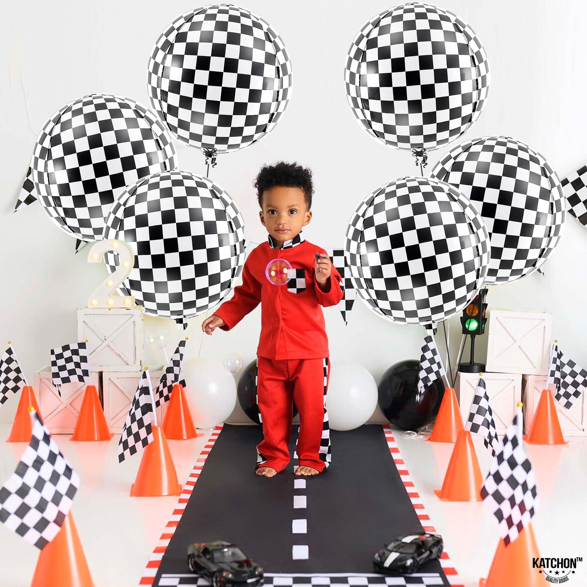 KatchOn Black and White Checkered Balloons - 22 Inch with Big Two Fast Balloons - 40 Inch, 2 Number Balloon | Checkered Flag Balloons, Race Car Birthday Party Supplies | Number 2, Two Fast Party Decorations