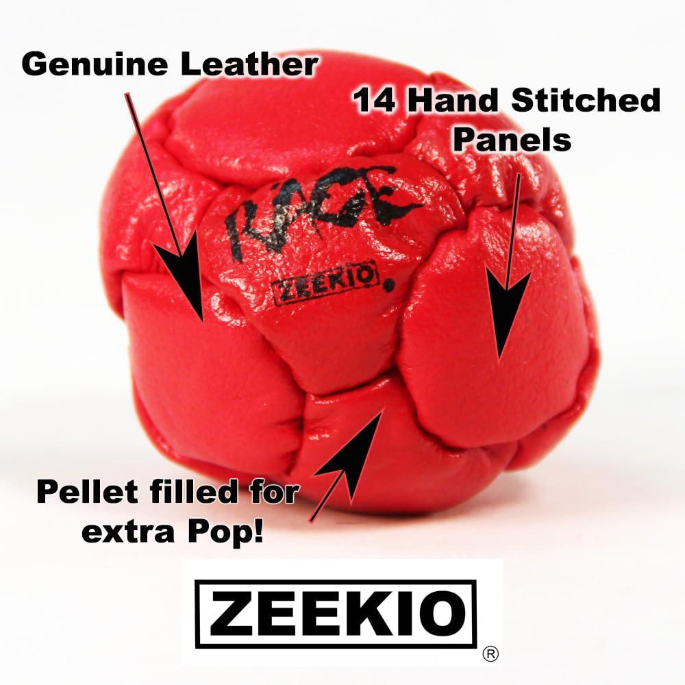 Zeekio Zeekio Red Rage Footbag - Genuine Leather -12 Panel -Pellet Filled-Hand Stitched-Red Hacky Sack