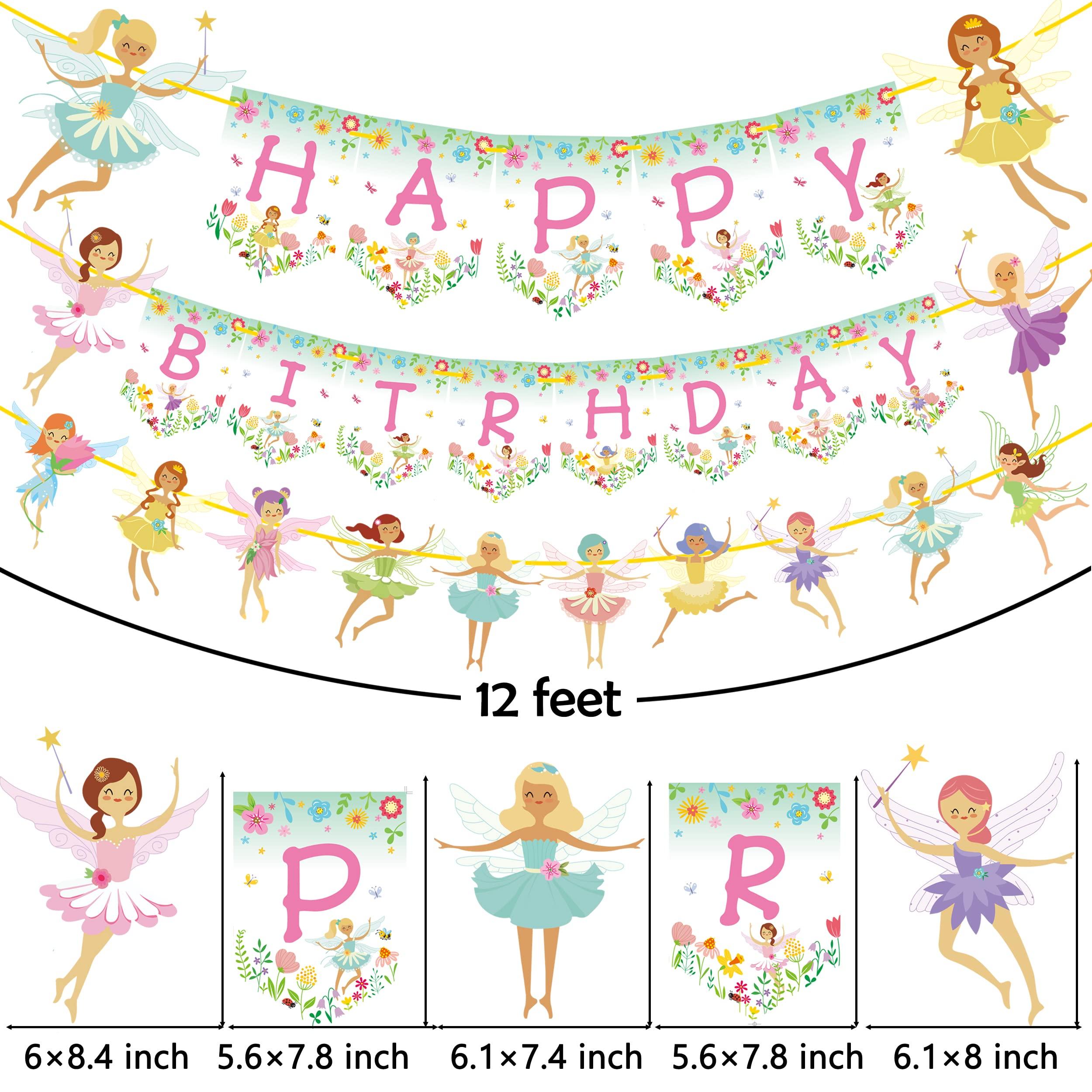 iPartyFun Fairy Birthday Party Decoration Flower Fairies Girls Birthday Banner Fairy Hanging Decoration Colorful Happy Birthday banner Fairy Party Favors Fairy Garden Decoration for Fairy Theme Birthday Party