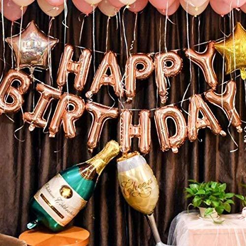Geenber 49Pcs Rose Gold Party Decorations Set Including 20Pcs Rose Gold Latex Balloons,10Pcs Confetti Balloons,13Pcs Happy Birthday Banner Party Decor Kit, 4pcs Foil Balloons and 2Pcs Metallic Foil Curtains