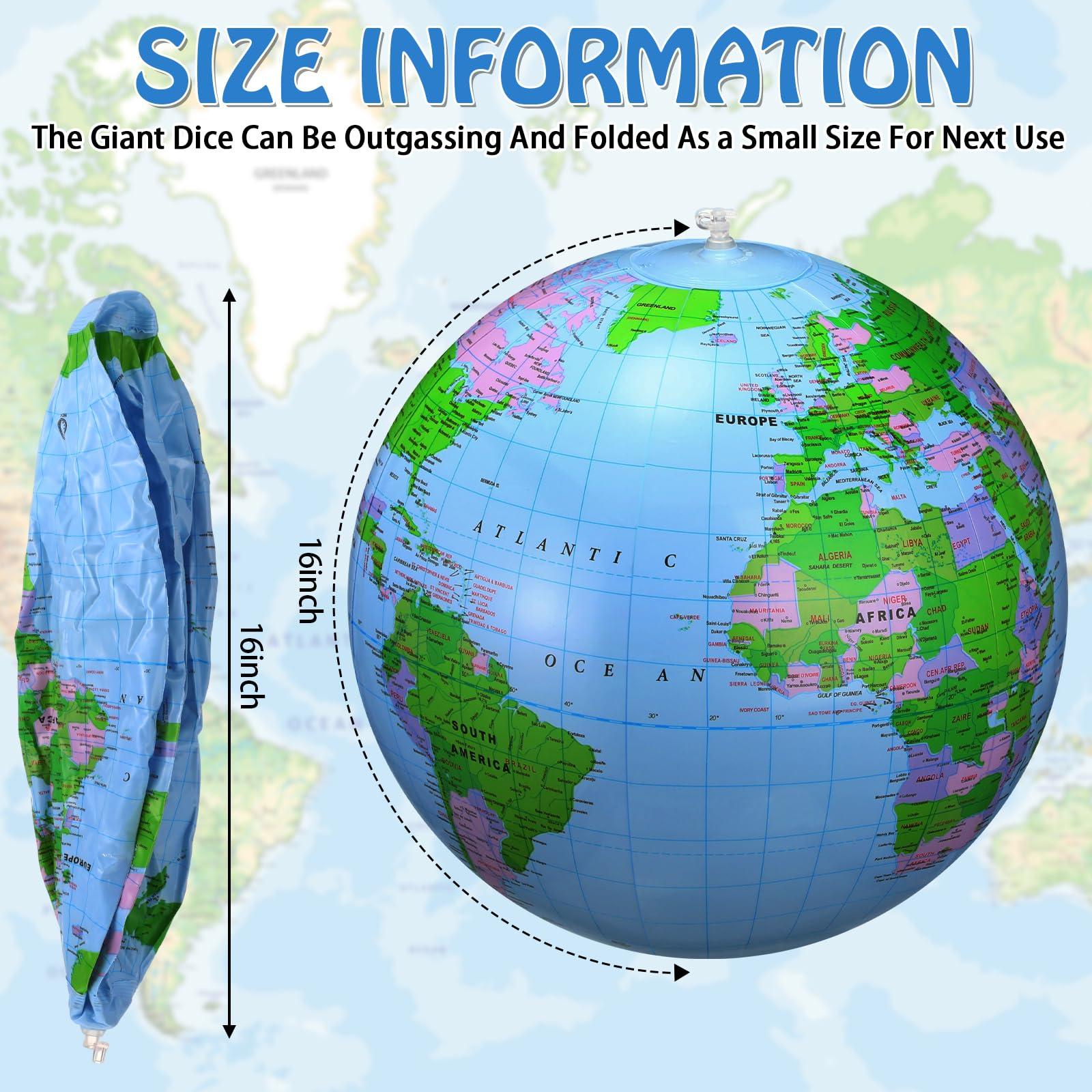 Pangda Pangda 8 Pack Inflatable Globe Blow up World Globe PVC Inflatable Earth Beach Ball for Playing or Teaching, 16 Inch Globe Beach Ball for Kids Party Bags Summer Pool