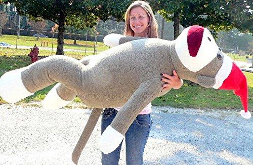 Big Plush 6 Foot Giant Plush Sock Monkey 72 Inches Head to Toe Soft Wears Christmas Santa Hat Made in The USA America