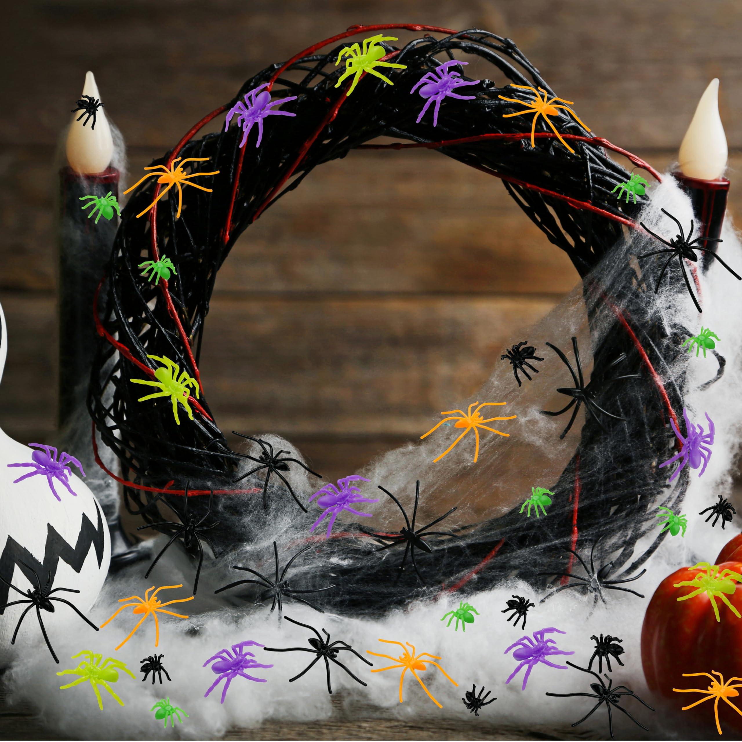 VOVEA VOVEA Plastic Spiders Halloween Decorations 120PCS, 6 Colorful Styles Fake Spiders Small Realistic Spider Props for Halloween Party Favors, Treat Bags, Trick or Treat Goodie Bags