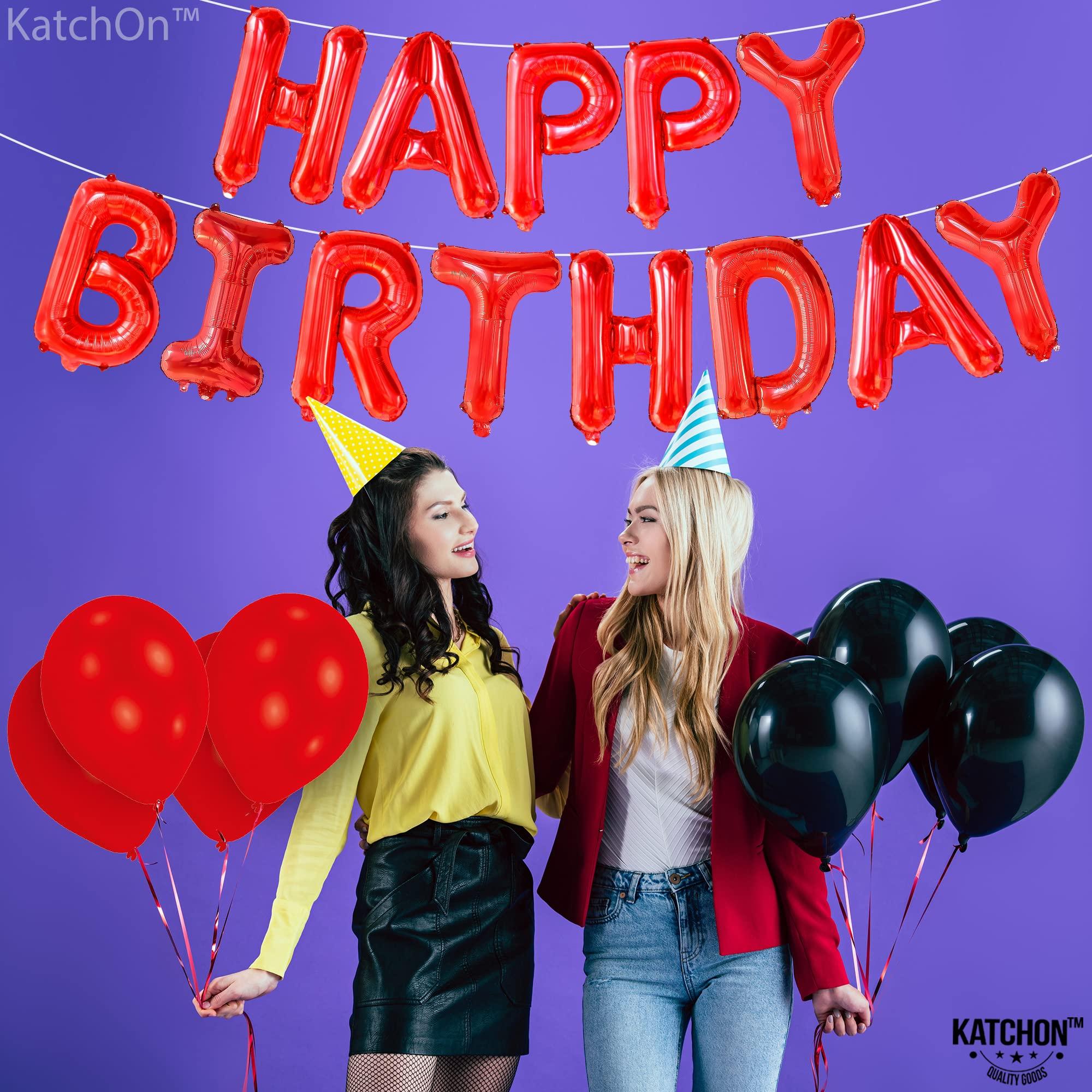 KatchOn KatchOn, Red Happy Birthday Balloon Banner - 16 Inch | Happy Birthday Banner Red, Happy Birthday Balloons Letters | Happy Birthday Foil Balloons | Happy Birthday Red Balloons, Red Birthday Decorations
