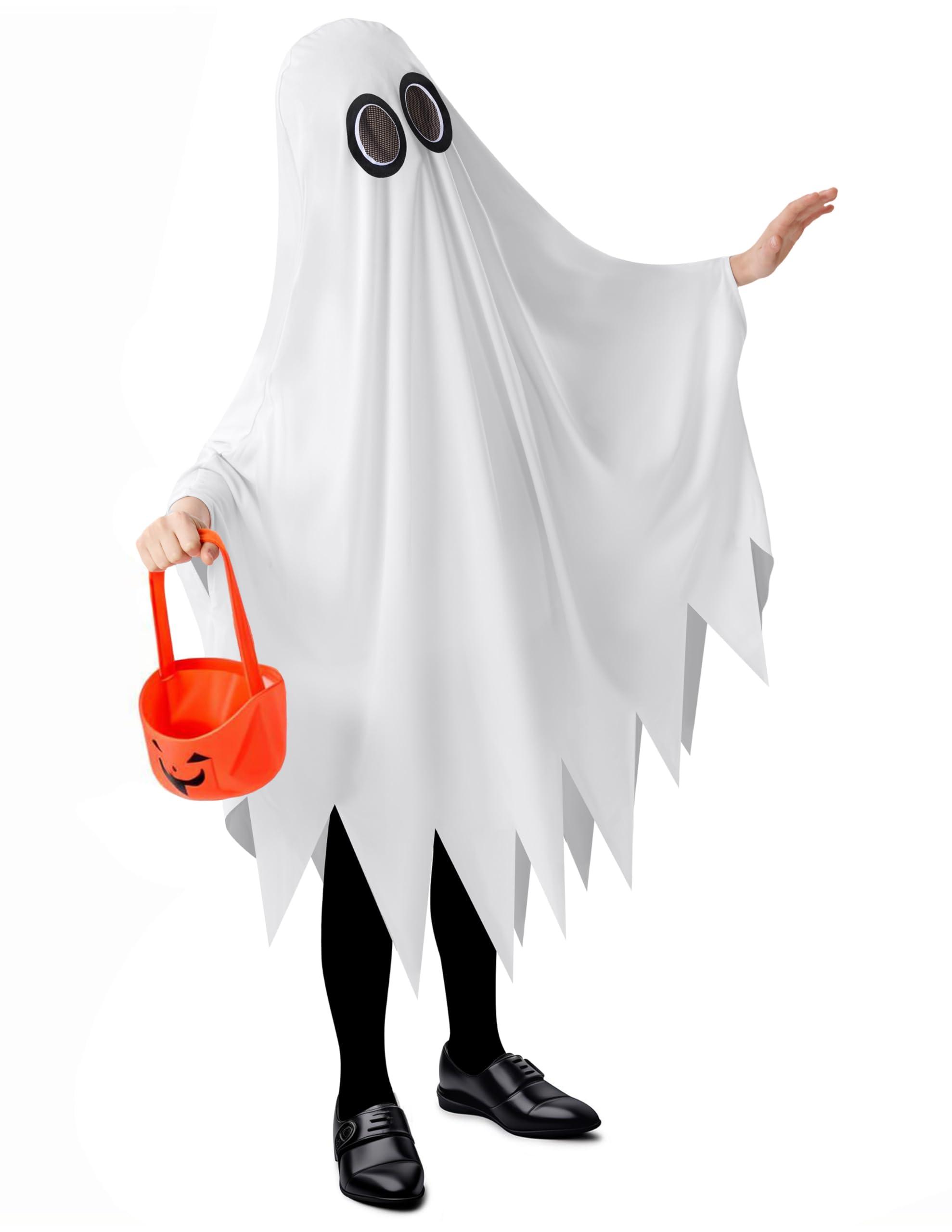Spooktacular Creations Spooktacular Creations Kids Ghost Costume, Halloween Ghost Costume, White Silent Ghost Costume with Pumpkin Bag for Boys, Girls Halloween Dress Up, Role Play-S