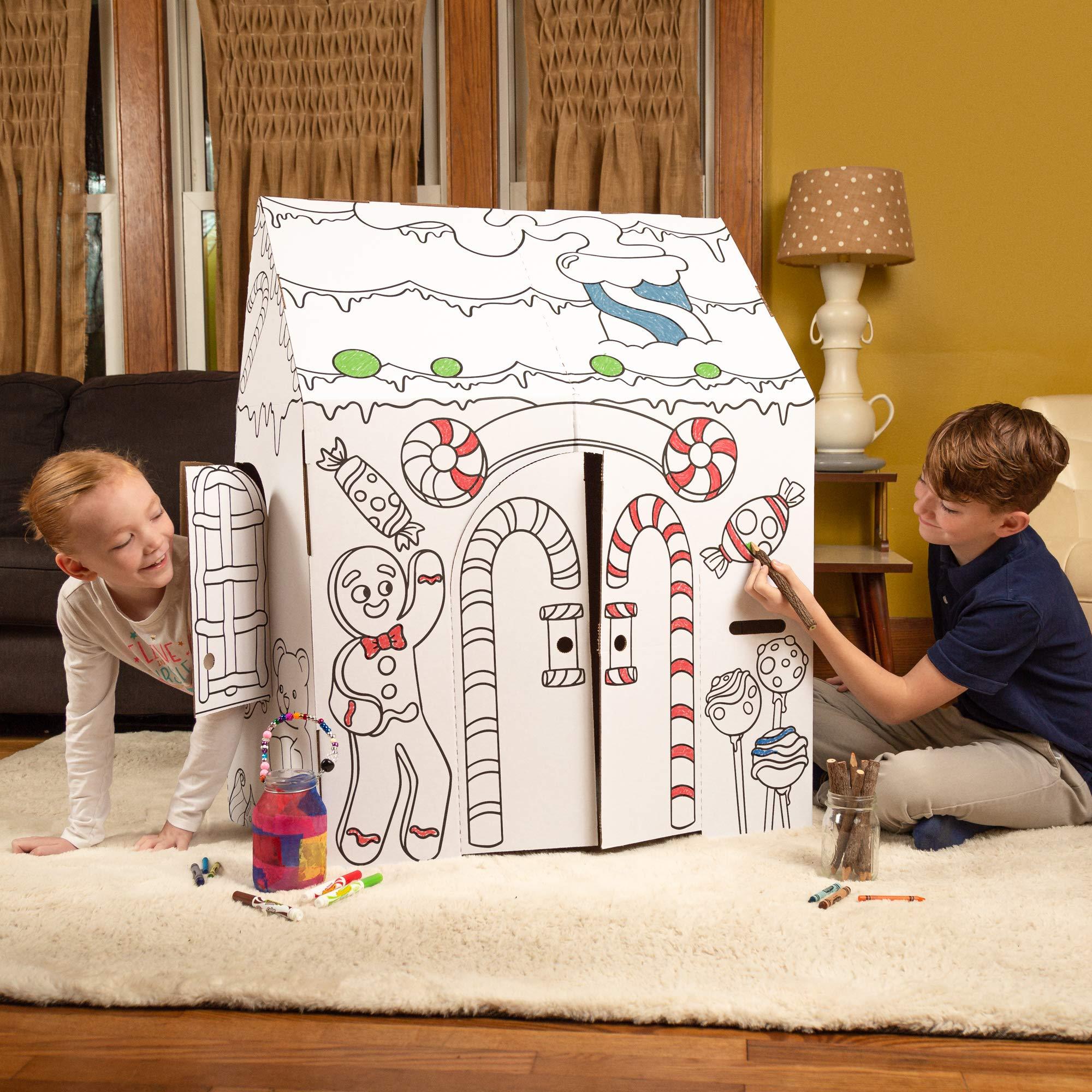 Easy Playhouse Easy Playhouse Gingerbread House - Kids Art & Craft for Indoor Fun, Color Favorite Holiday Sweets & Winter Friends Decorate & Personalize a Cardboard Fort, 32\" X 26. 5\" X 40. 5\"