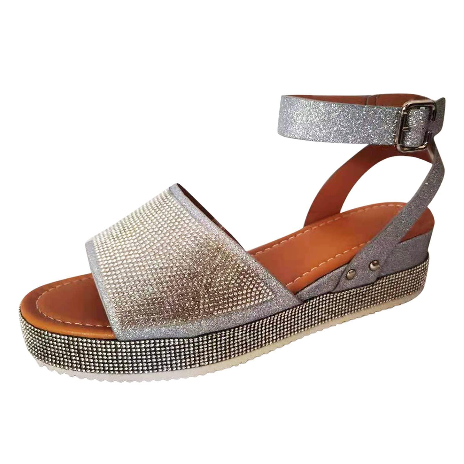 ZBYY ZBYY Womens Espadrilles Sandals,Open Toe Platform Sandals Sequins Wedge Summer Ankle Strap Flats Open Toe Sandals