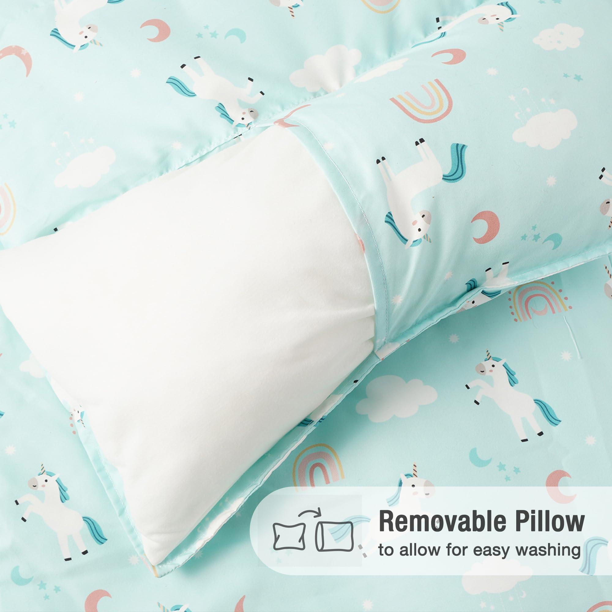 Bunnikins & Clover Bunnikins & Clover Toddler Nap Mat with Removable Pillow & Minky Blanket, Roll Up Nap Mats for Preschool, Soft Kids Sleeping Mat for Boys Girls Kindergarten Daycare