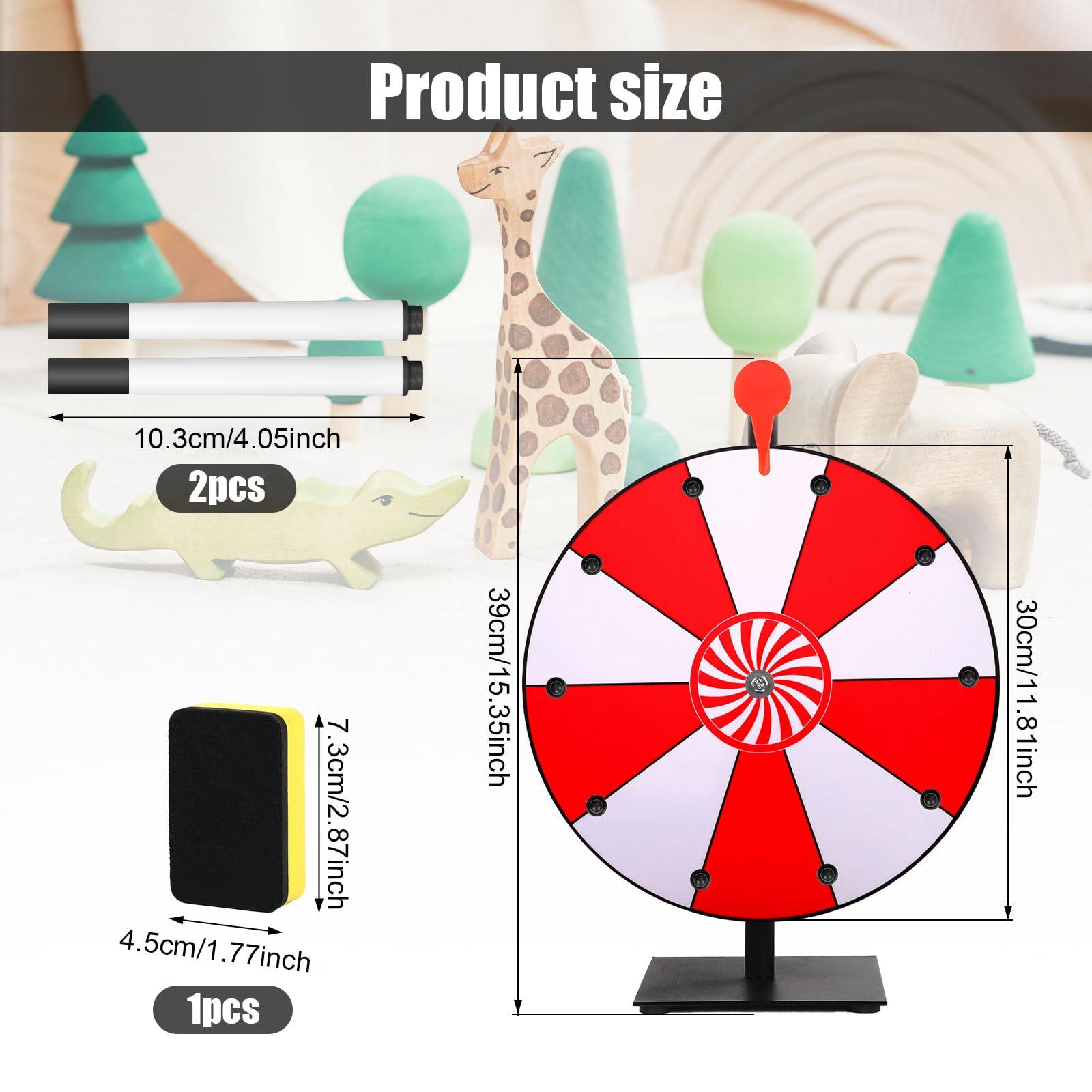 NQEUEPN NQEUEPN 12 Inch Spinning Prize Wheel, 10 Slots Tabletop Fortune Wheel Spinner with Stand Raffle Roulette with Dry Erase & Markers for Carnivals, Trade Shows, Holiday Activities, Game (Red+White)