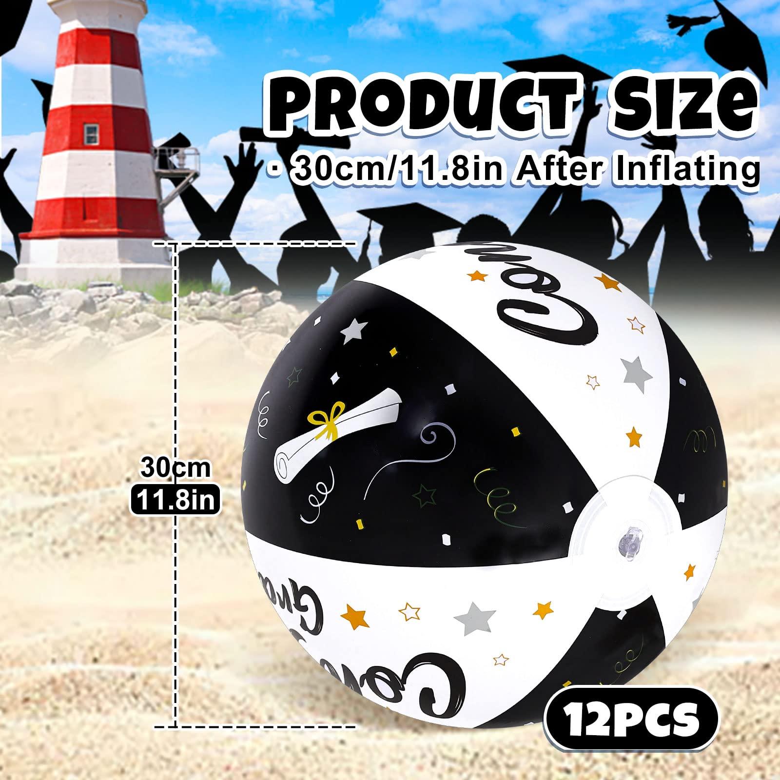 Whaline Whaline 12Pcs Graduation Inflatable Beach Balls 11.8 Inch 2024 Congrats Grad Beach Ball Black White Graduation Pool Party PVC Bech Balls for Swimming Pool Party Summer Water Sand Game