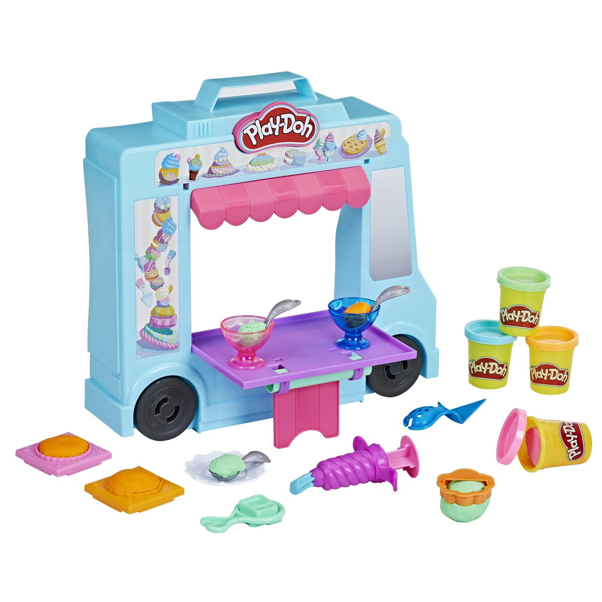 Play-Doh Play-Doh Kitchen Creations Ice Cream Truck Toy Playset for Kids, 20 Play Kitchen Accessories, 5 Colors, Preschool Toys for 3 Year Old Girls and Boys and Up