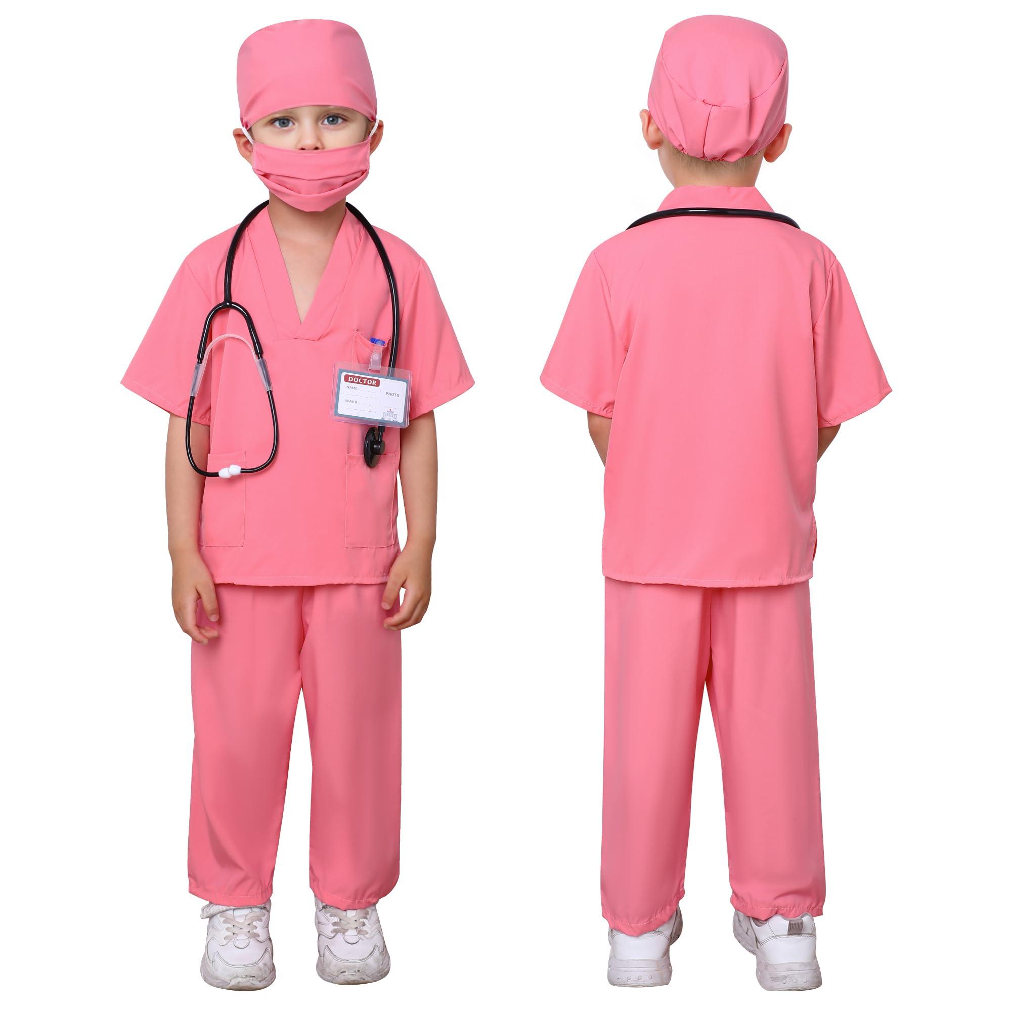 WooHand Nurse Scrubs Set With Halloween Dress Up Costumes for Boys and Girls Ages 3-9Y