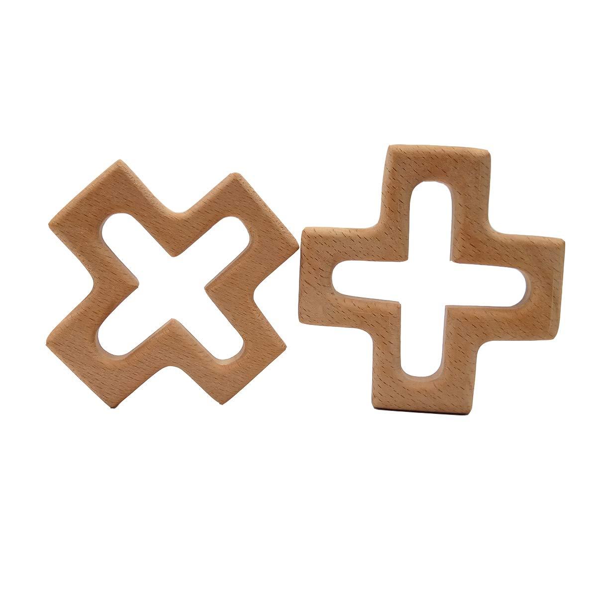 Arakierst Arakierst 2pcs Organic Wood Cross Pure Natural Animal Shape Toys Beech Wooden Handmade Grasping Pattern DIY Pacifier Chain Pendant