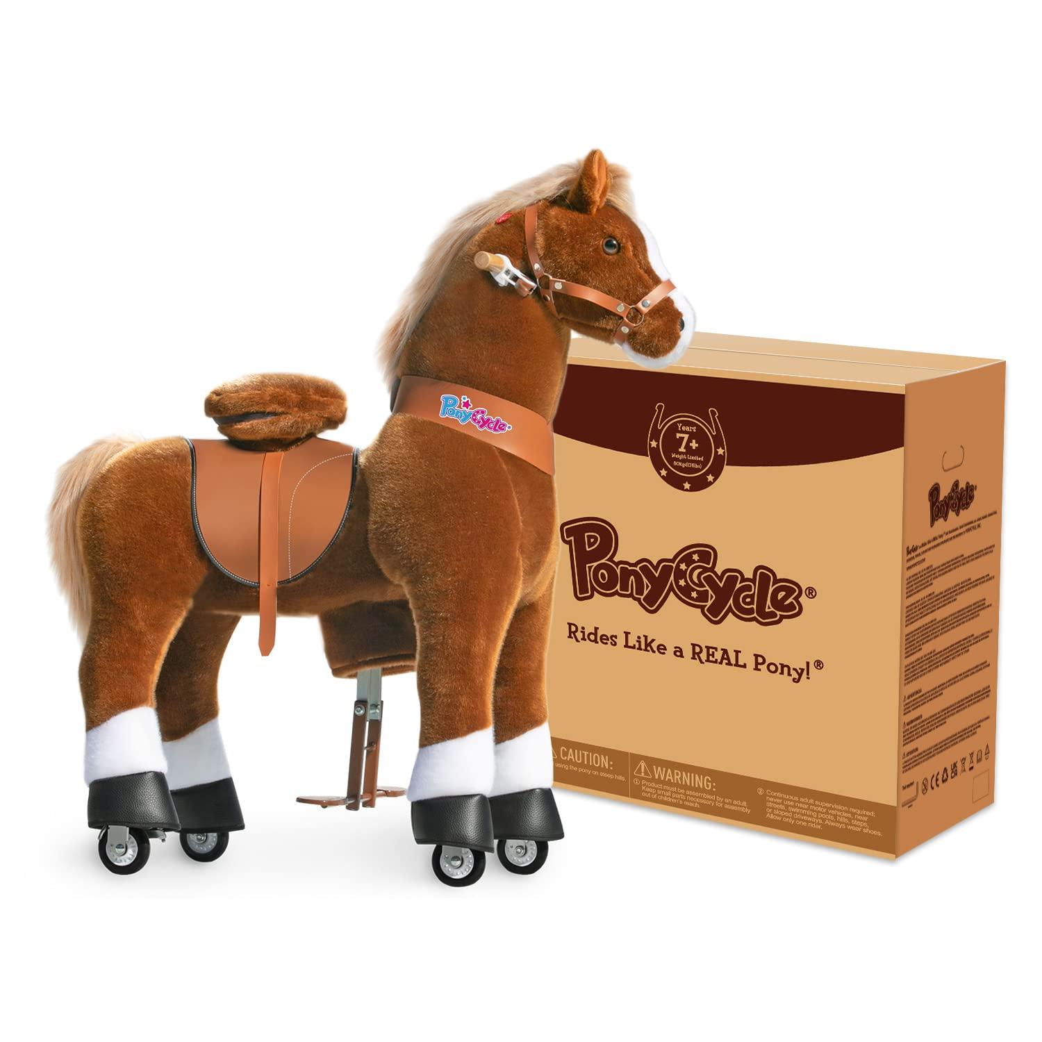 PonyCycle PonyCycle Large Pony Cycle U5 Horse Ride on Toys for Boys Classic Model U (with Brake/ 42.5\" Height/Size 5 for Age 7-12) Mechanical Riding Pony Gifts Brown Ux524