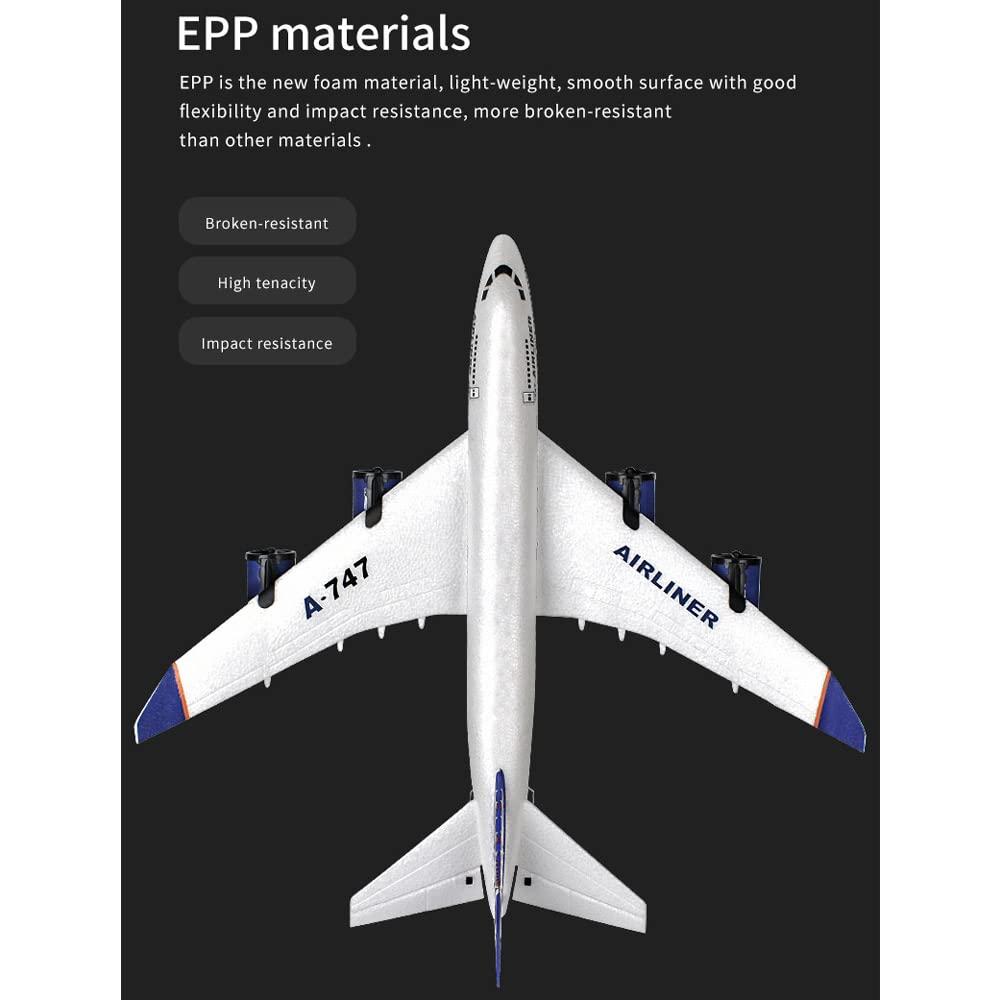 HEBXMF HEBXMF RC Drone Simulation A-747 Passenger Aircraft 2.4G Rc Aircraft Glider, 360 Rollover Automatic Gyroscope Balance Plane, 3-Channel Fixed-Wing RC Airplane Toy with LED Searchlight