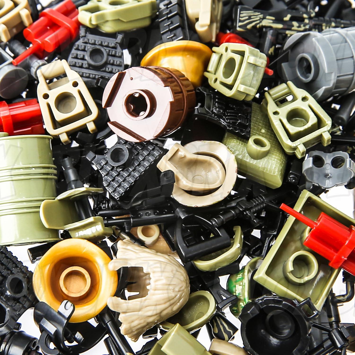 BloxBrix BloxBrix 180 pcs Weapons-Machine-Guns-Rifles Compatible with Major Brands,Minifigures-add-ons-Militarybase-Toy-Soldiers-Police, WW2-Modern-SWAT-Battle-Ammo-Belt-gas mask-Decations for Army-Men