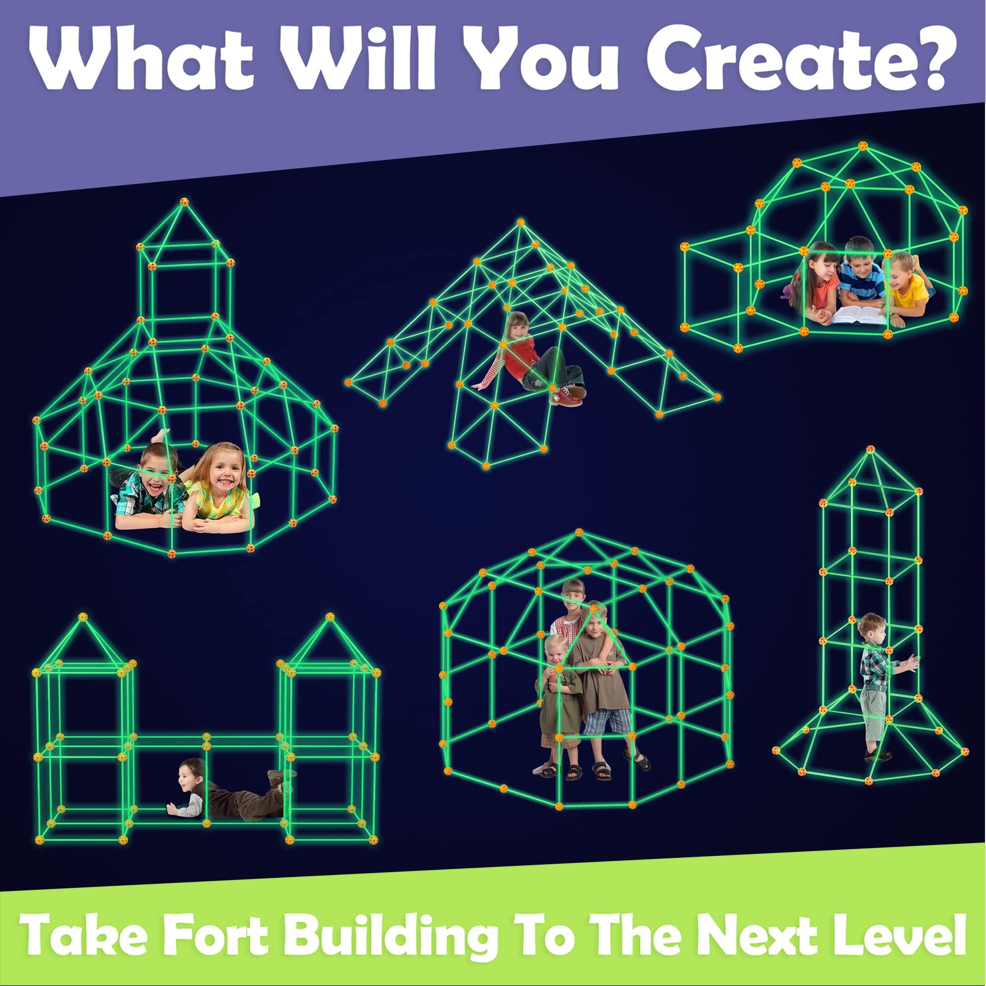 Tiny Land Tiny Land Glow Fort Building Kit for Kids Creative Fort Indoor & Outdoor Construction Toys with 86 Rods and 44 Balls for 5-10 Year Old Boys & Girls STEM Building Toy Gifts with Storage Bag