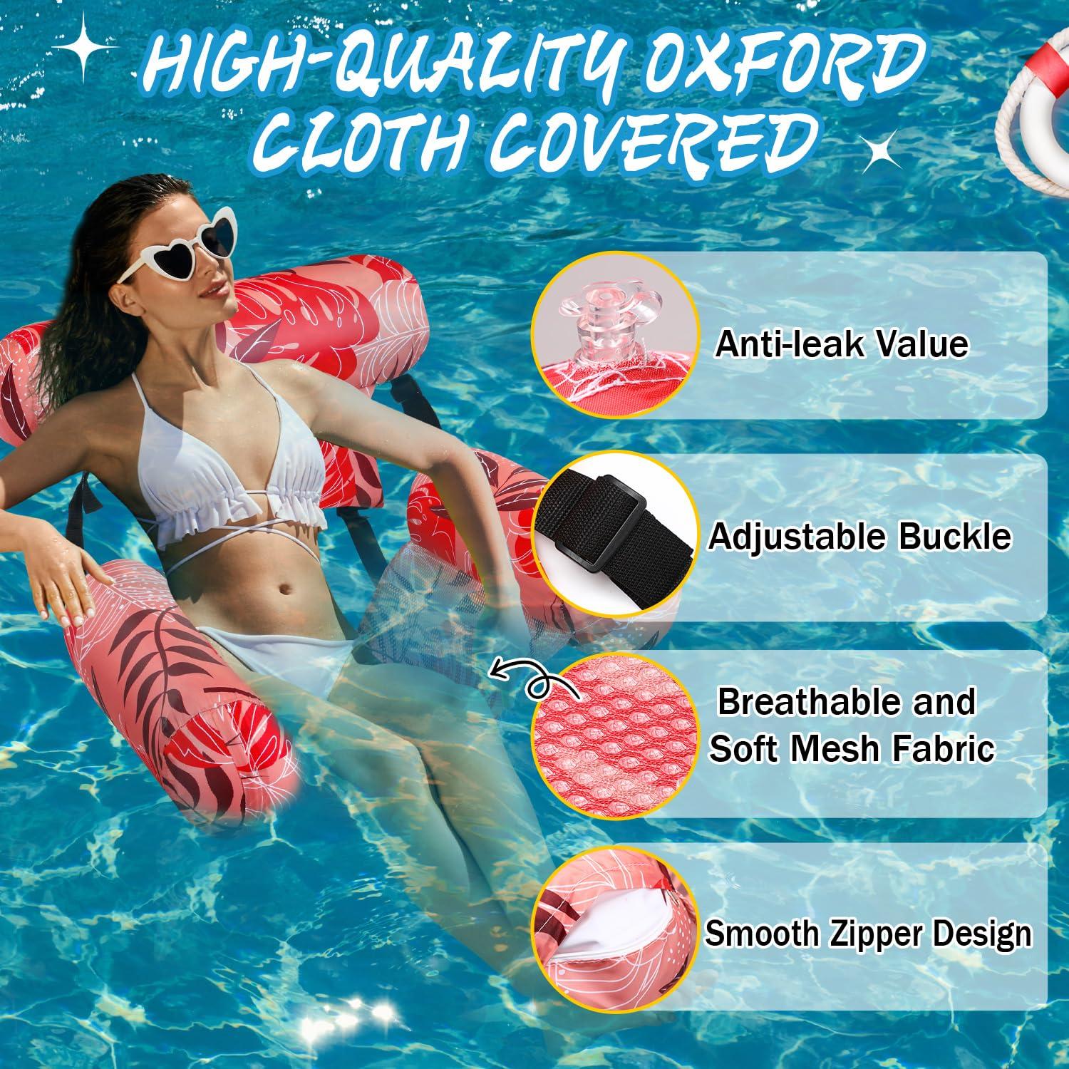 Sonwyoung Sonwyoung Inflatable Pool Floats Chairs Adult Floating Lounge Chairs Adjustable Hammock Water Floating Chair Swimming Tropical Plants Pattern for Party Summer Water Beach Lake Fun(Red)