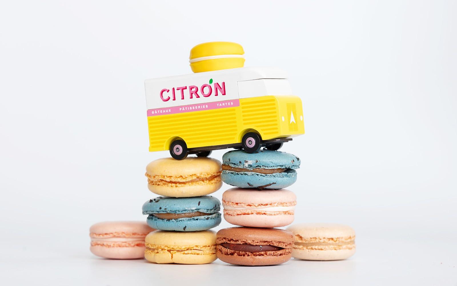 CANDYCAR Candylab Toys CANDYCAR Wooden Food Truck Collection - Citron Macaron Van, Premium Handcrafted Beech Wood Toy Car
