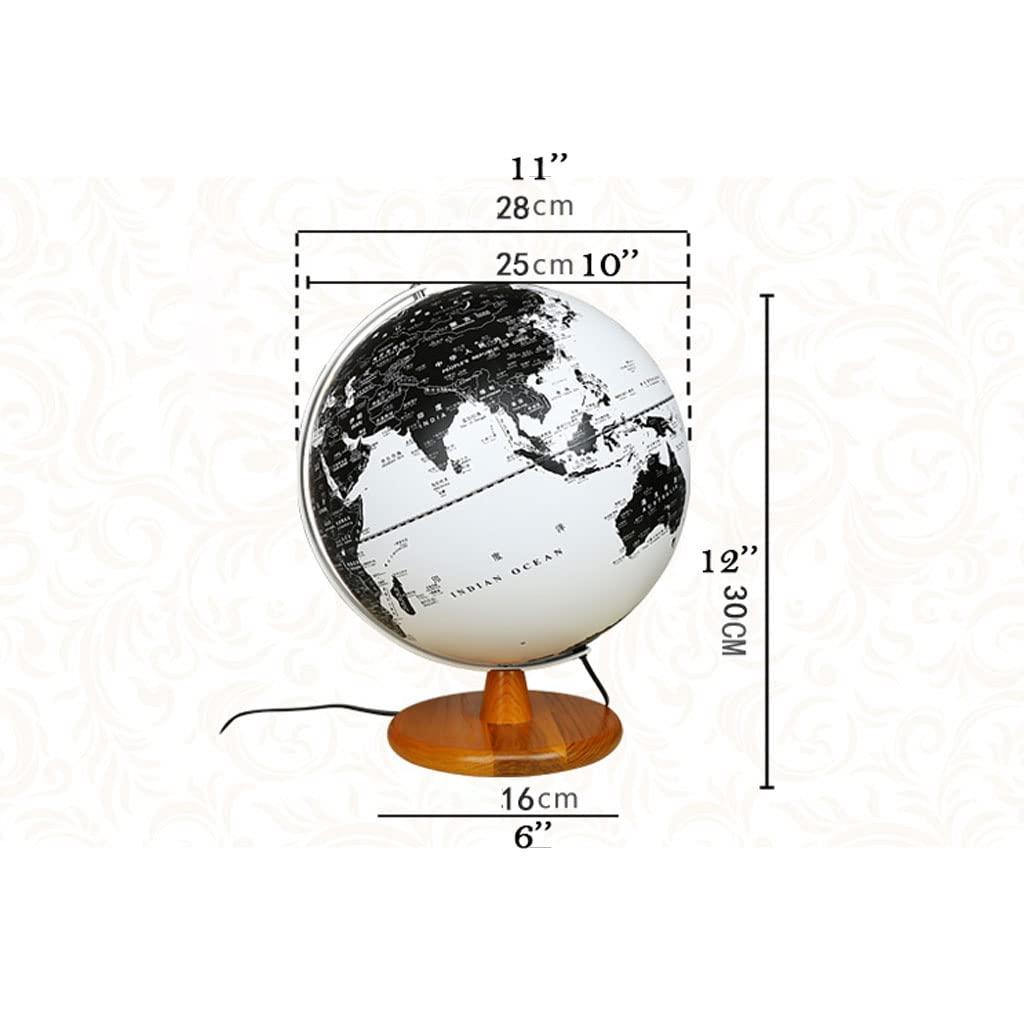 ZAJ ZAJ 10\'\' Black & White World Globe W/Metal Arc & Wooden Base 25cm Illuminated Globe of The World Build in LED Night Light for Office