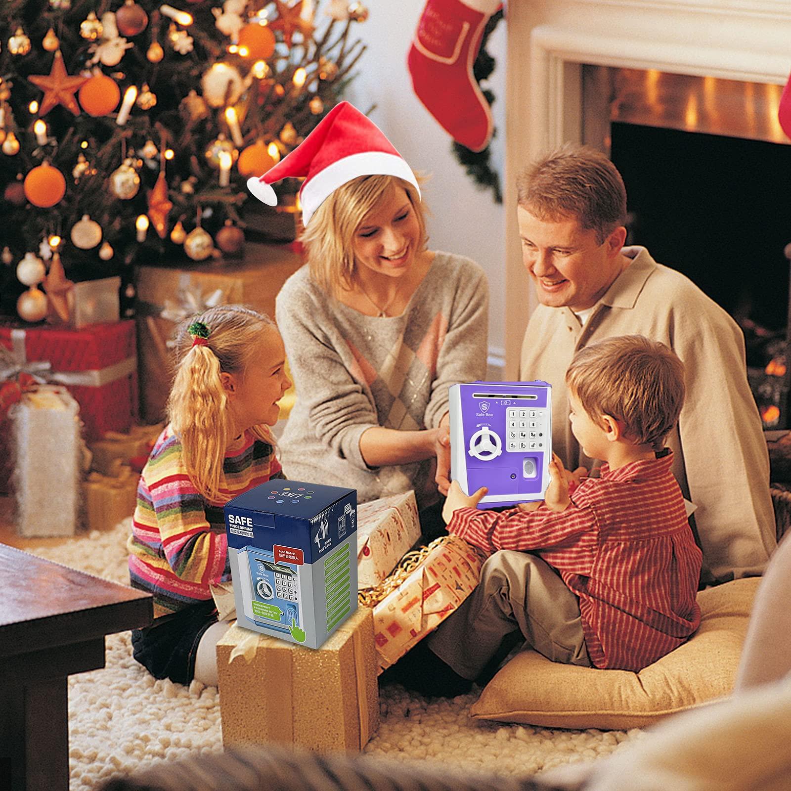 Like Toy Safe Box, Electronic ATM Piggy Bank, Money Coin Savings Bank, Finger Print Scanner Lock, Great Gift for Children Kids (Purple)