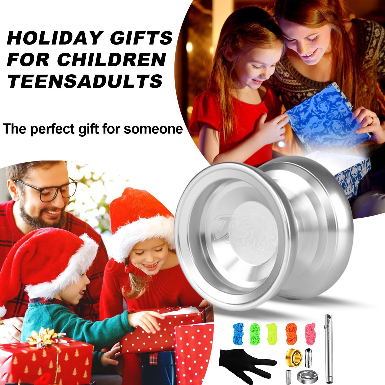 JOLESHARE JOLESHARE Professional Unresponsive Yoyo for Pros and Responsive Yoyos for Kids Beginners, Package Includes Replaceable Responsive Bearings, yo-yo Gloves, and 5 yo-yo Cords(Silver)