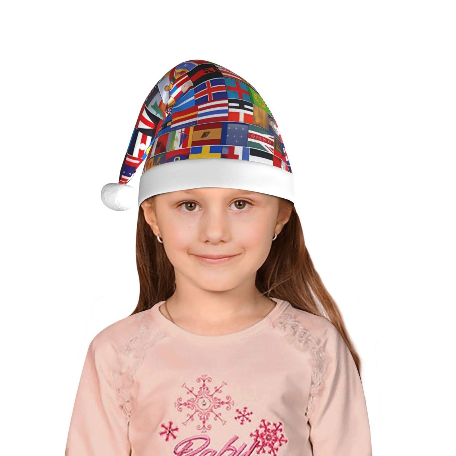 SamLng Various flags Christmas Hat - Classic Santa Xmas & New Year Party Headwear - Perfect for Holiday Celebrations, Halloween