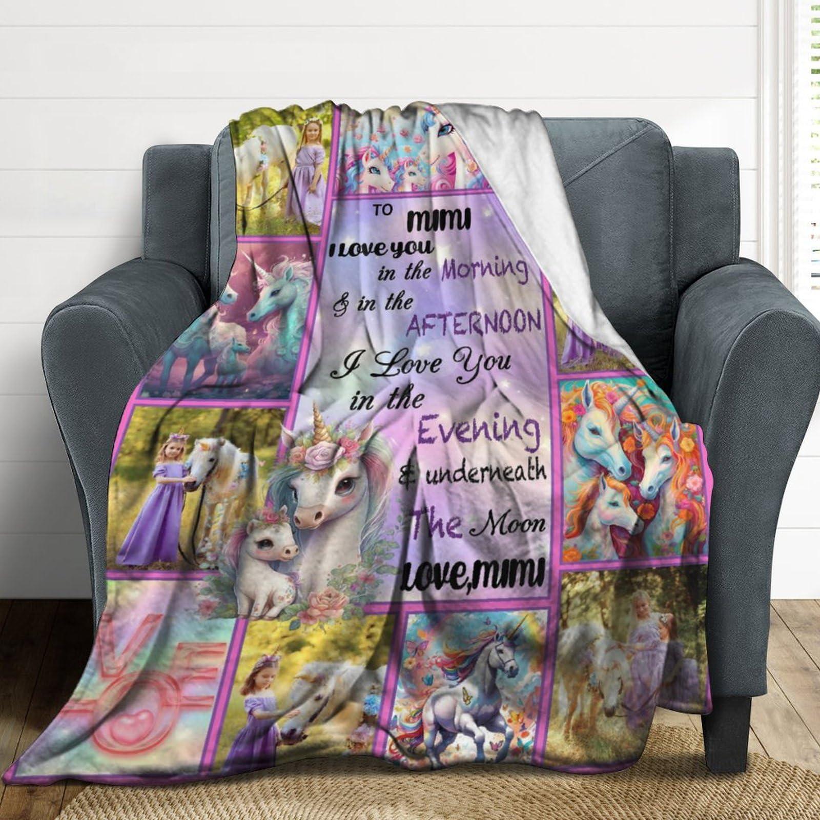 Artsadd Artsadd Personalized Baby Blanket with Unicorn Pattern, Customized Name Swaddle Throw Blanket for Infant to Toddler Kids