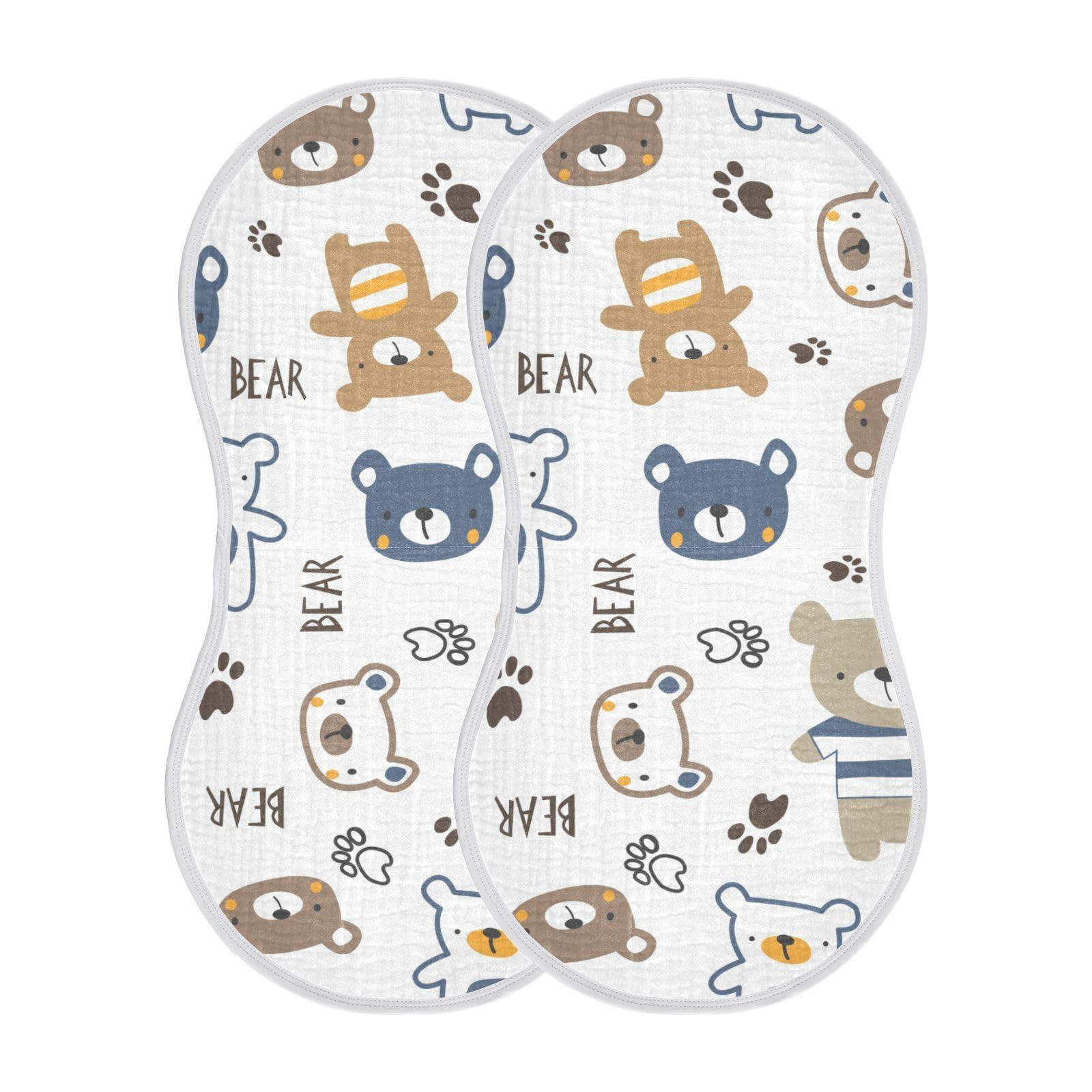 xigua xigua Cute Cartoon Bear Muslin Burp Cloths for Baby Boys and Girls, Ultra Absorbent Unisex Burping Cloths Newborn Towels, 1 Pack