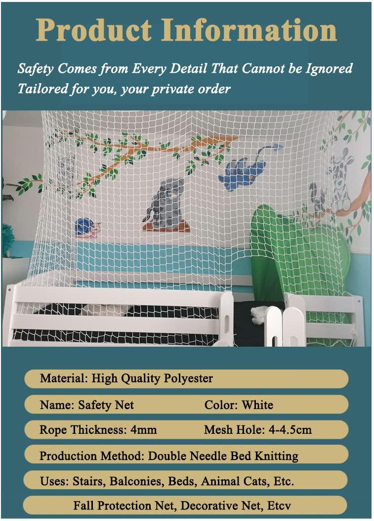 LGLFDJ Bunk Bed Safety Net for Top Bunk, White Anti-Fall Netting, Knotless Fence Net for Balcony Banister Guard, Kids Playground Railing Protective Net(Size:1M1M(3.3FT3.3FT),Color:White)