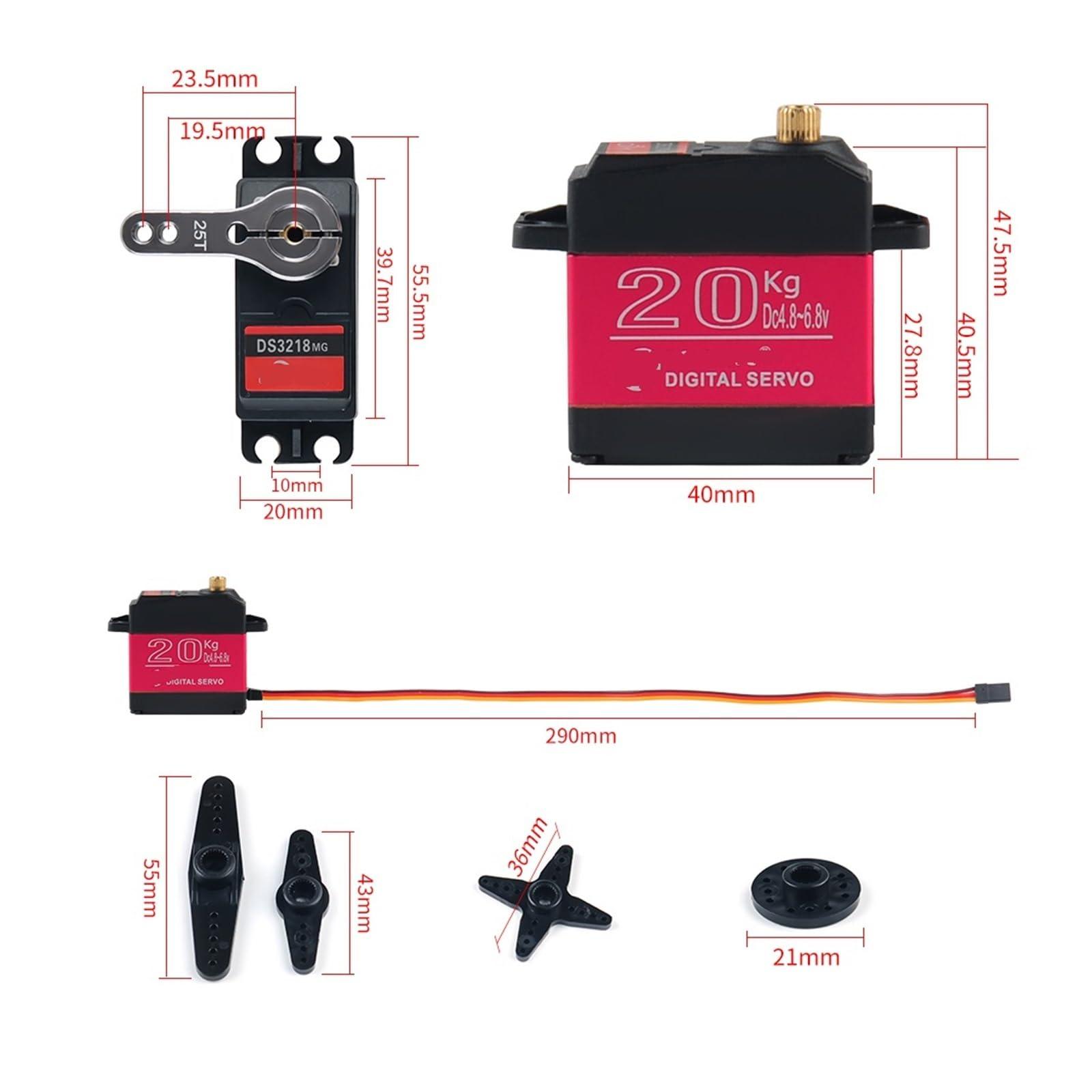 DVNXDPXJ 20kg DS3218 Digital servo with 25T servo arm, Metal rc Toy, 180 Degree