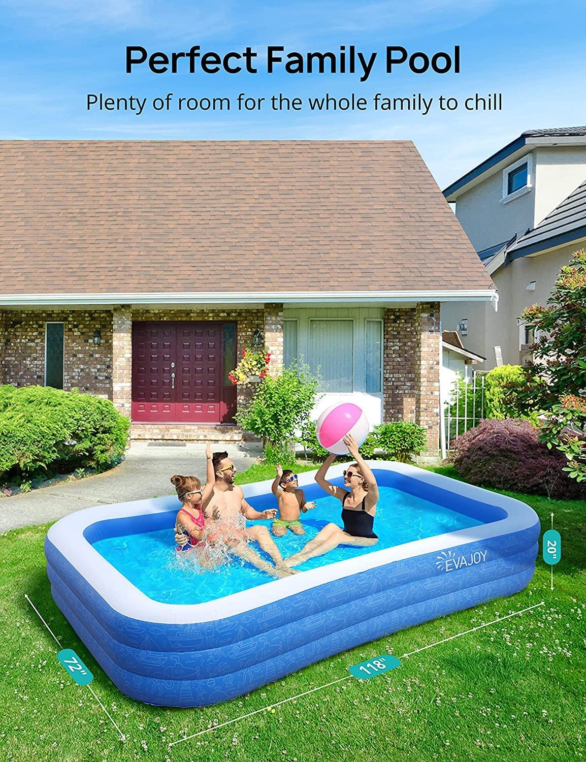 Evajoy Evajoy Inflatable Pool, Family Size Swimming Pool for Kids Adults Backyard, Blue (EJ-HF021-2)