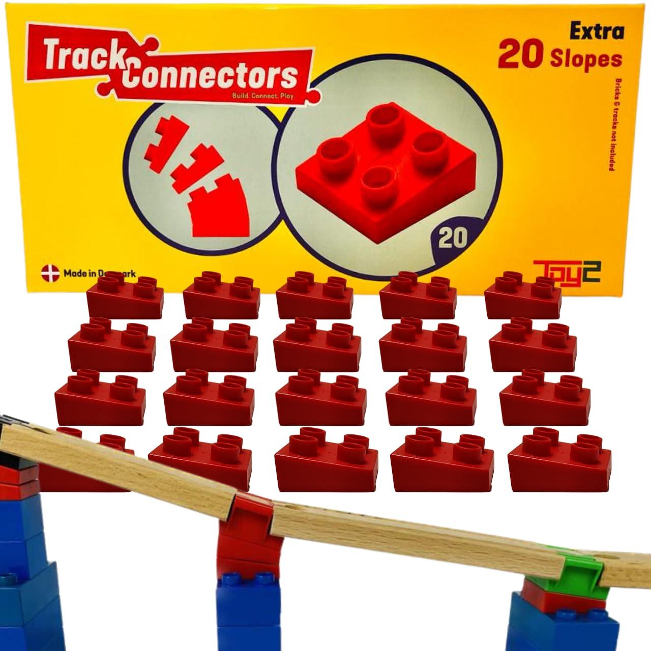 TOY2 TOY2 Wooden Train Track Accessories - Track Connectors for Wooden Train Set & Building Bricks - Educational Toys for Stem Bins, Toy Building Sets & Learning Games Track Connectors Slopes, 20 pcs