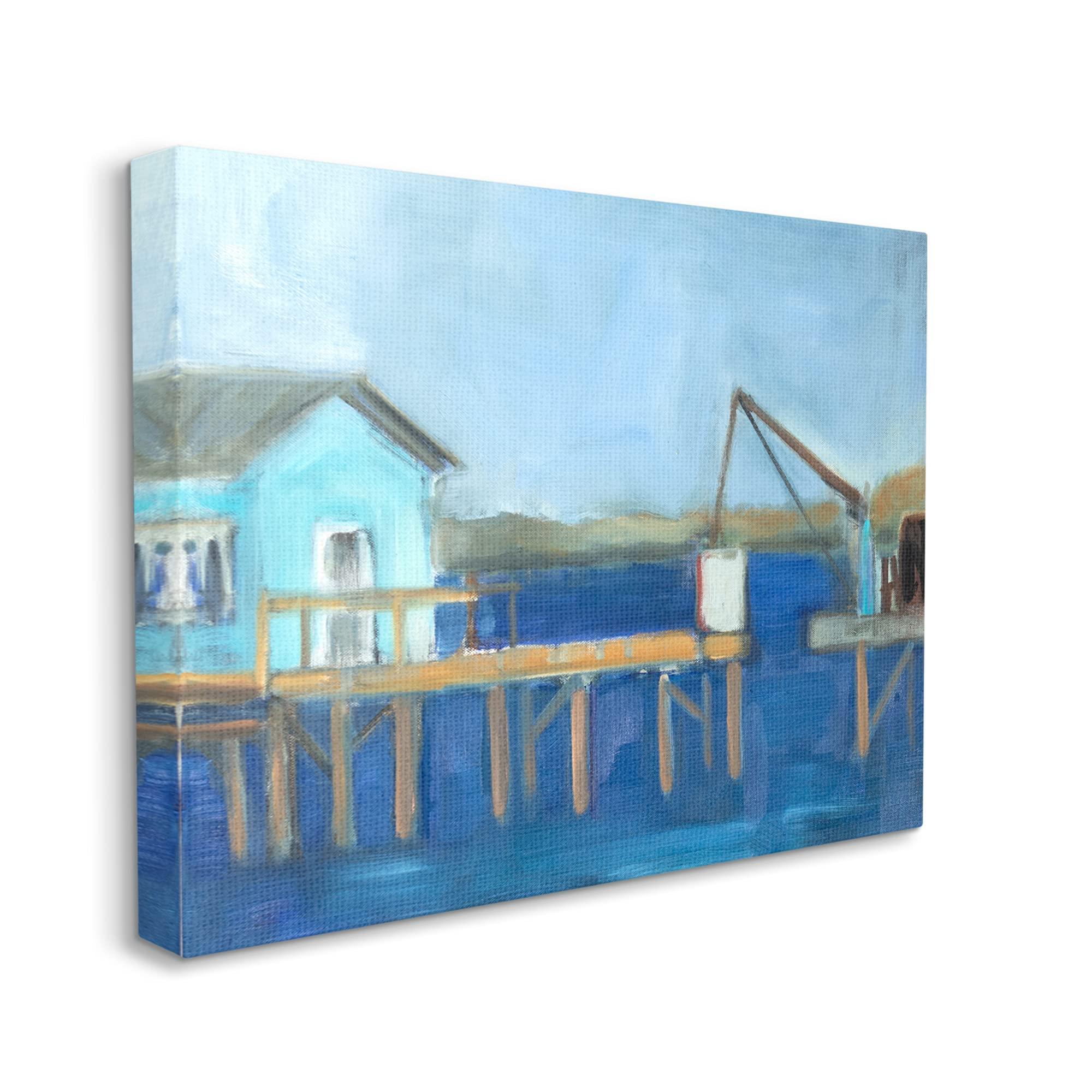 Stupell Industries Stupell Industries Fisherman's Work Station Abstract Coastal Town Shipyard Dock, Designed by Susanne Marie Canvas Wall Art, 48 x 36, Blue