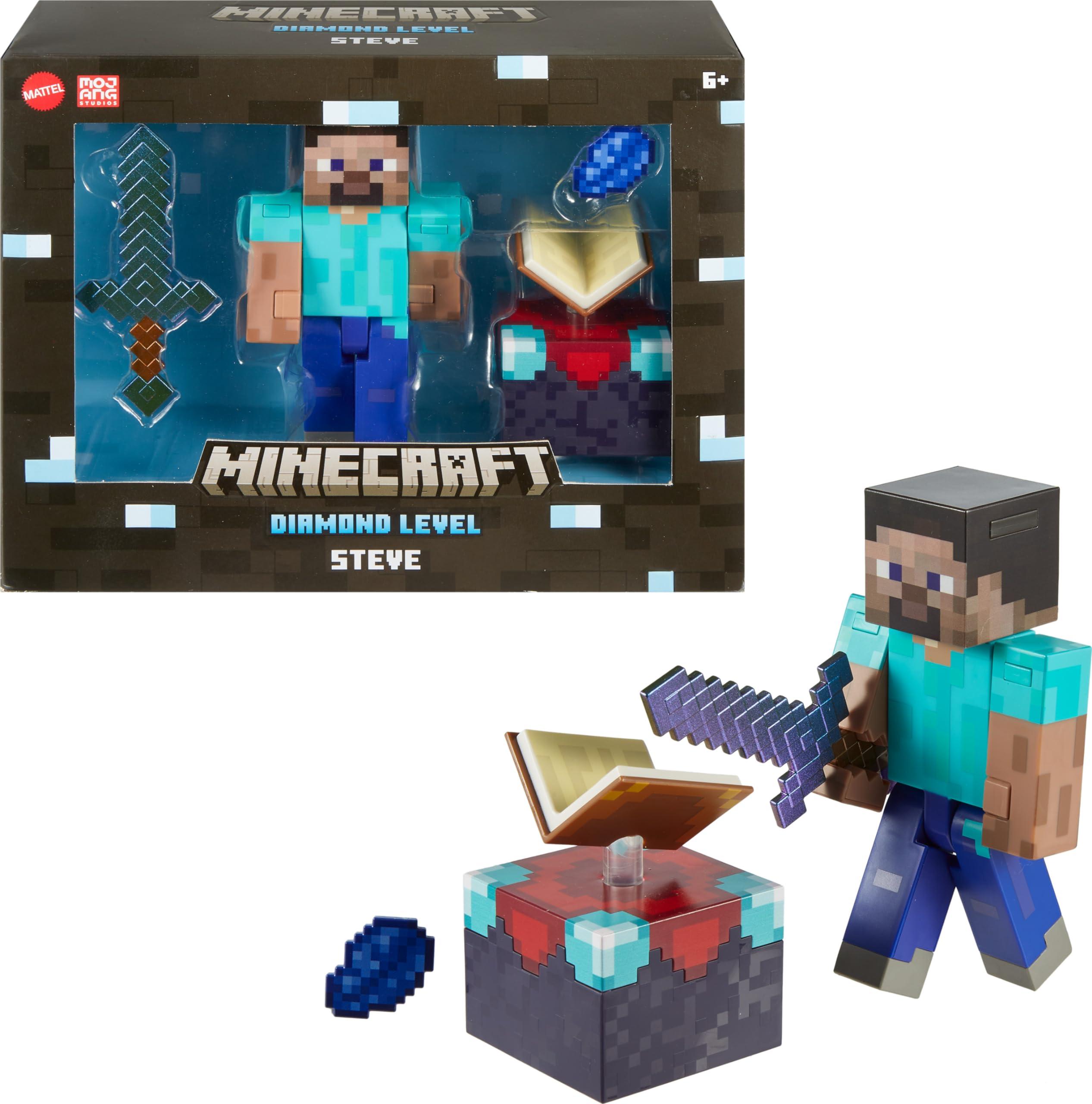 Mattel Mattel Minecraft Diamond Level Steve Action Figure with 3 Accessories, 5.5-in Collector Scale & Pixelated Design