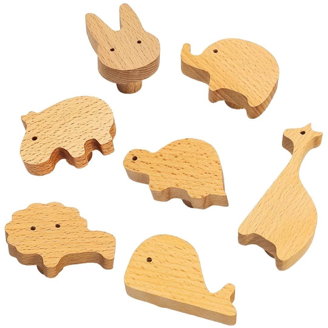 ToysCentral Basics 5 Pack Wood Elephant Knobs Drawer Handle Dresser Handles Kitchen Cabinet Knobs for Nursery Room, Kids Dresser Knobs Wooden Pull Door Closet Bathroom Furniture Handles Natural Wood Hooks (Elephant)